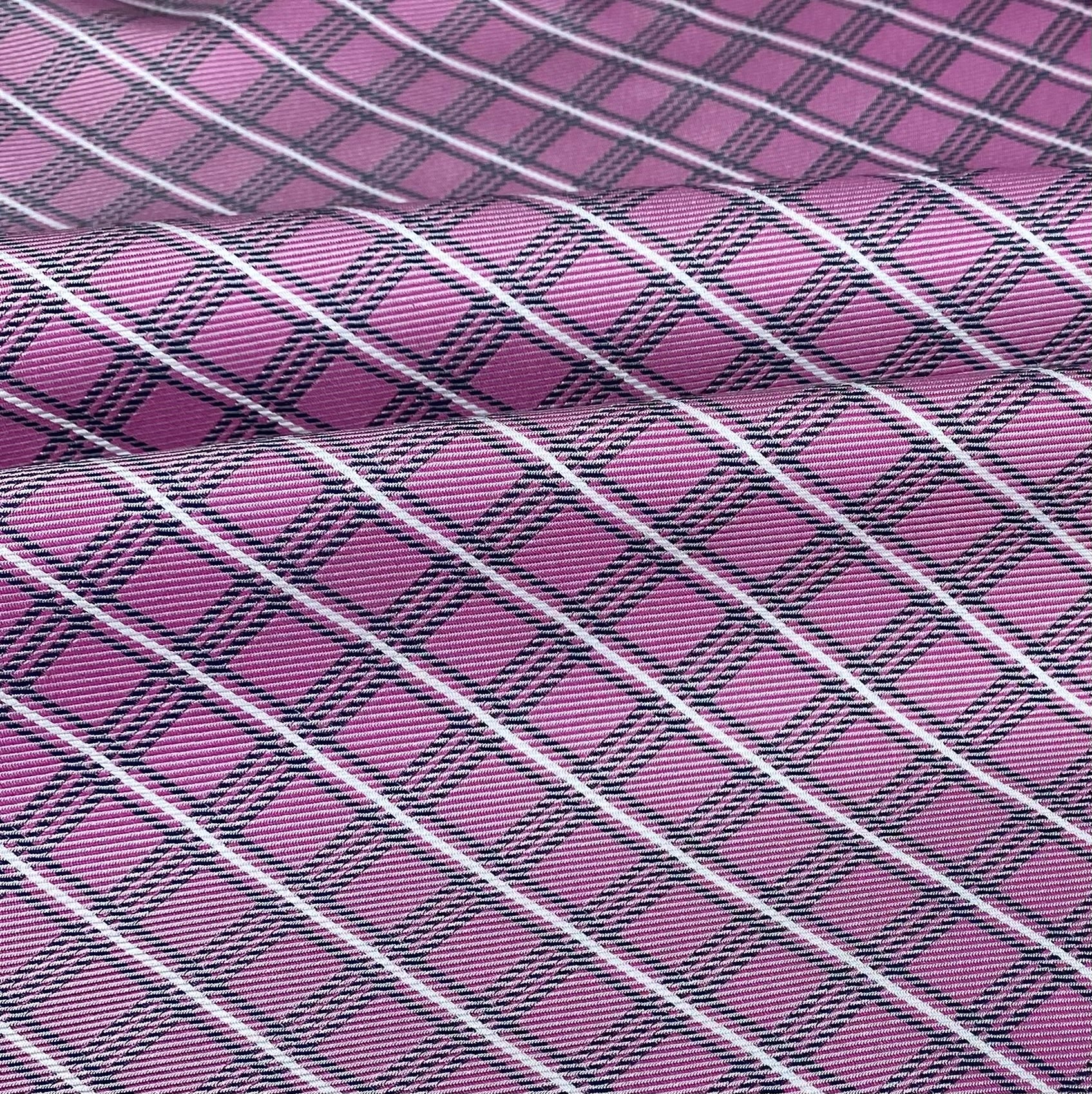 Plaid Silk/Polyester - Pink / Navy / White - Remnant