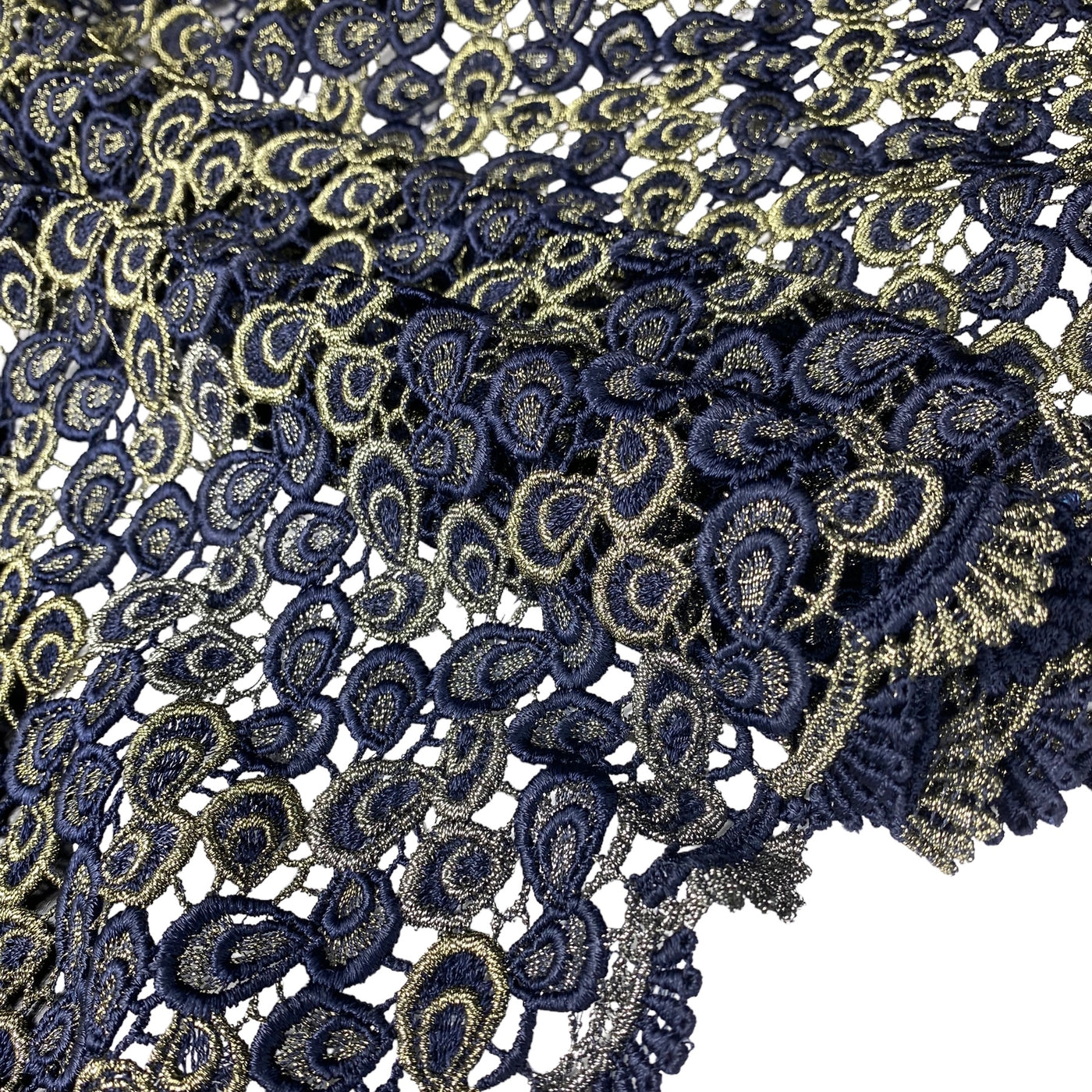 Guipure Lace - Remnant - Navy/Gold
