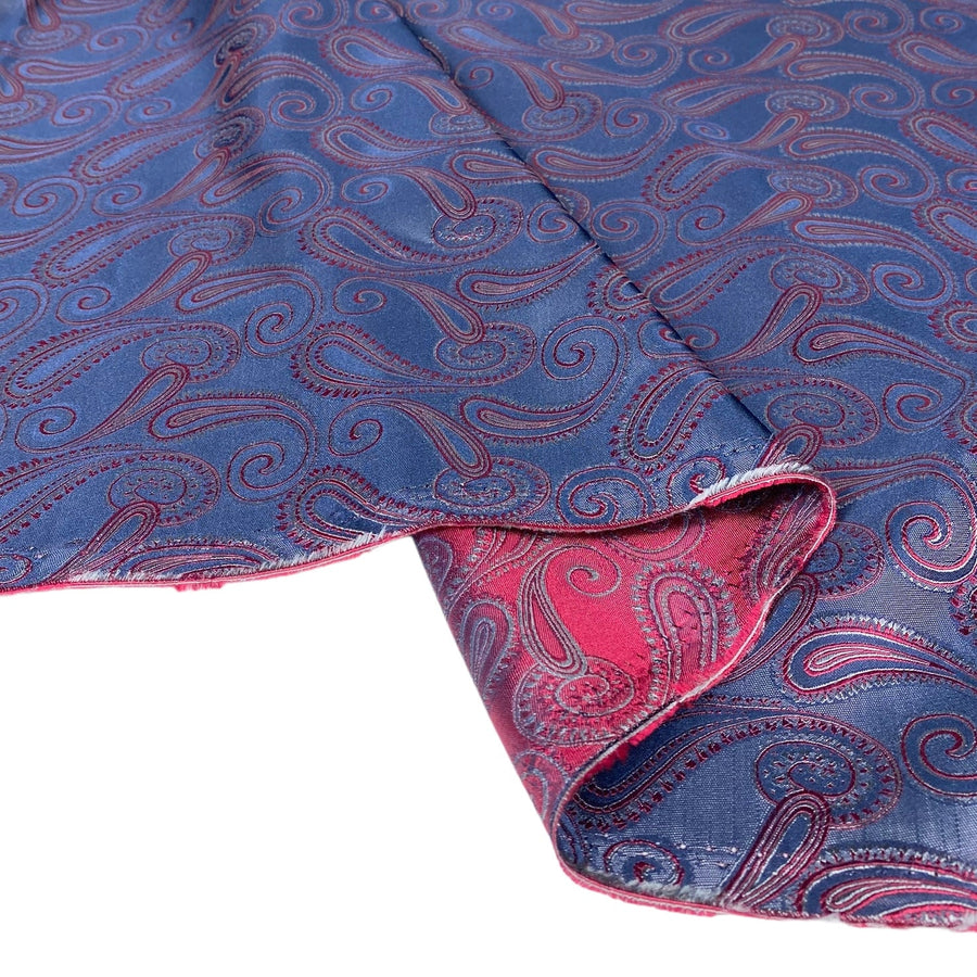 Paisley Silk Jacquard - Blue / Red - Remnant