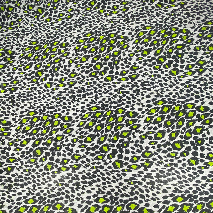 Printed Stretch Mesh - Cheetah - White/Black/Green