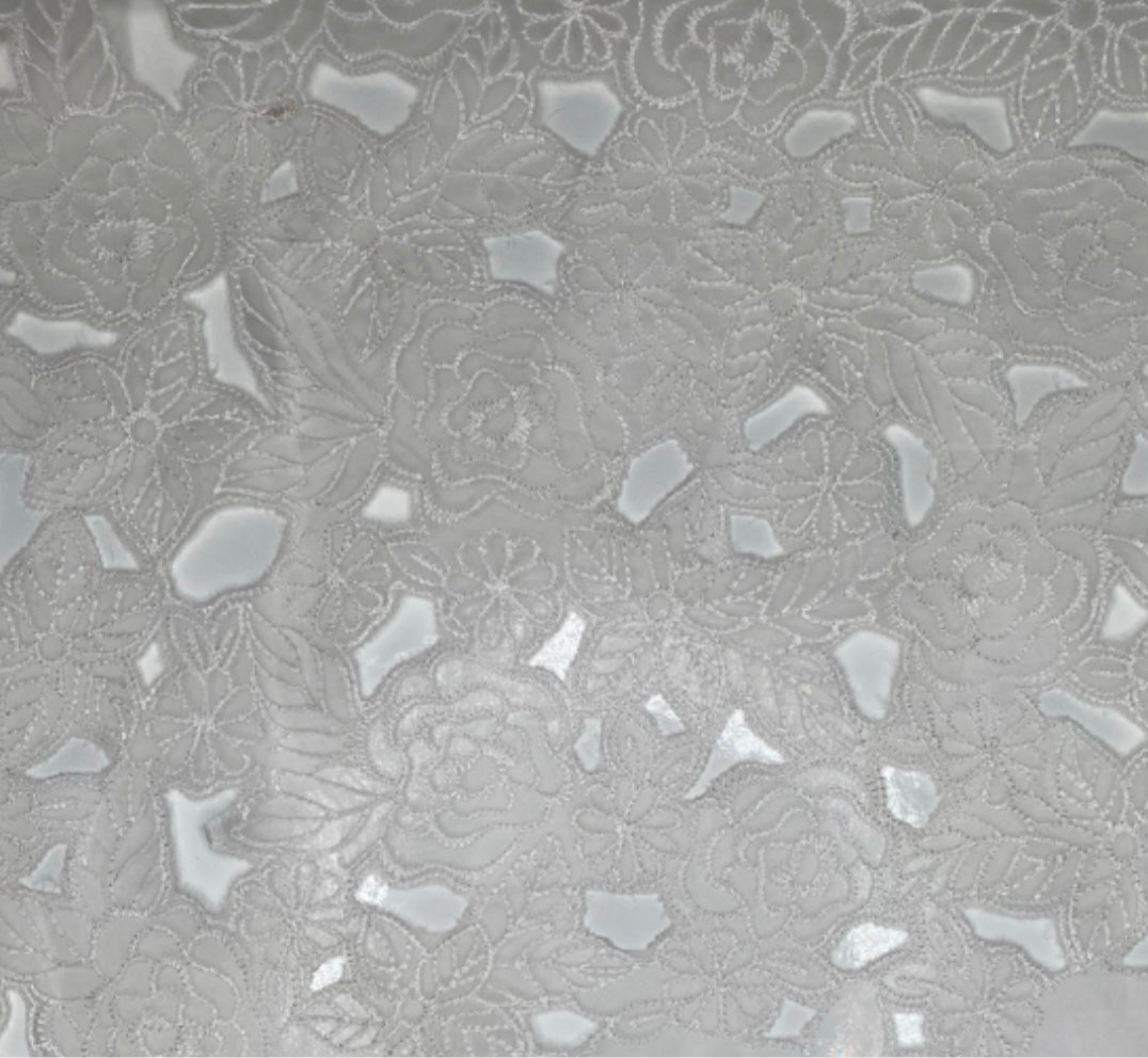 Embroidered Laser Cut Silk Organza  - Floral - White