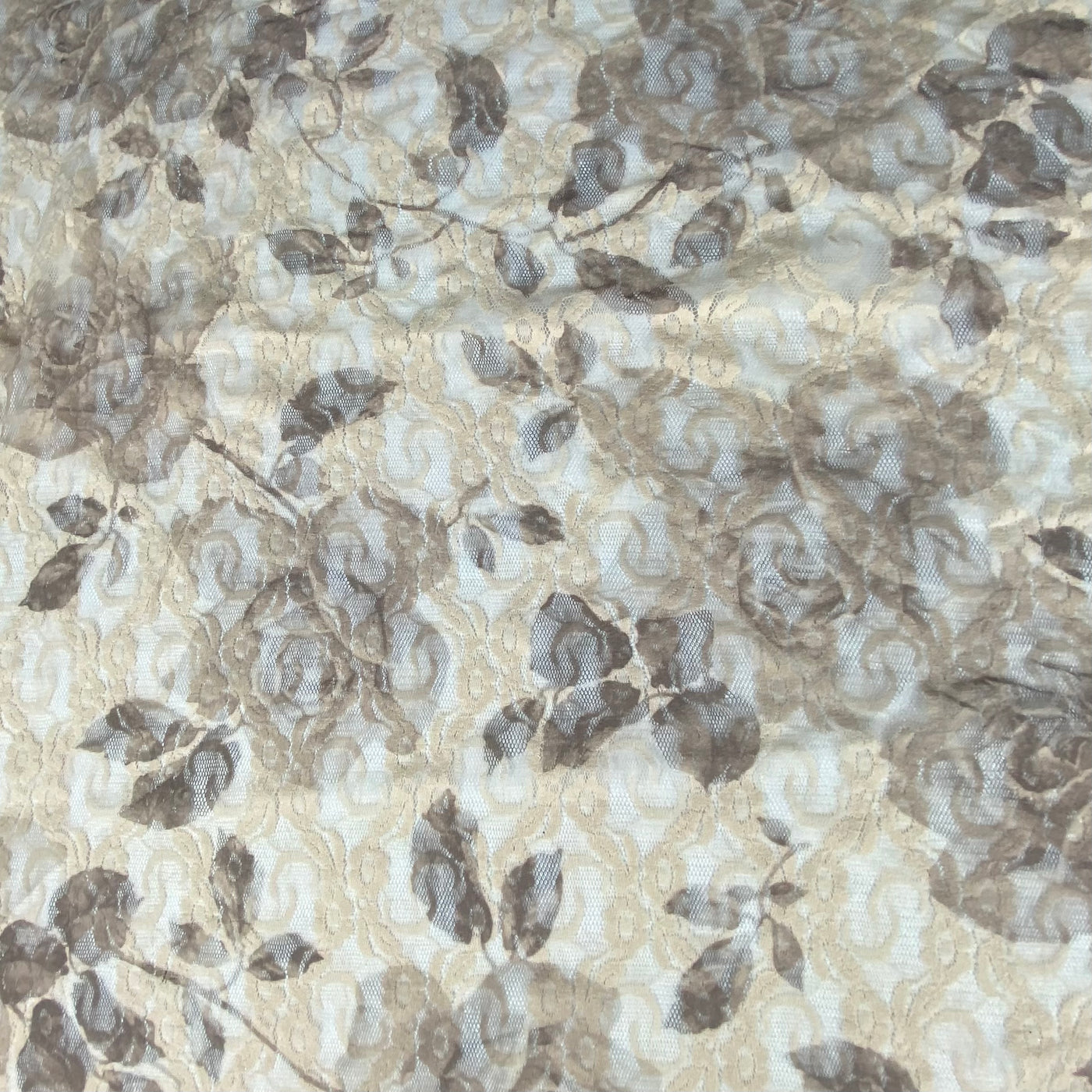 Floral Printed Stretch Lace - Beige