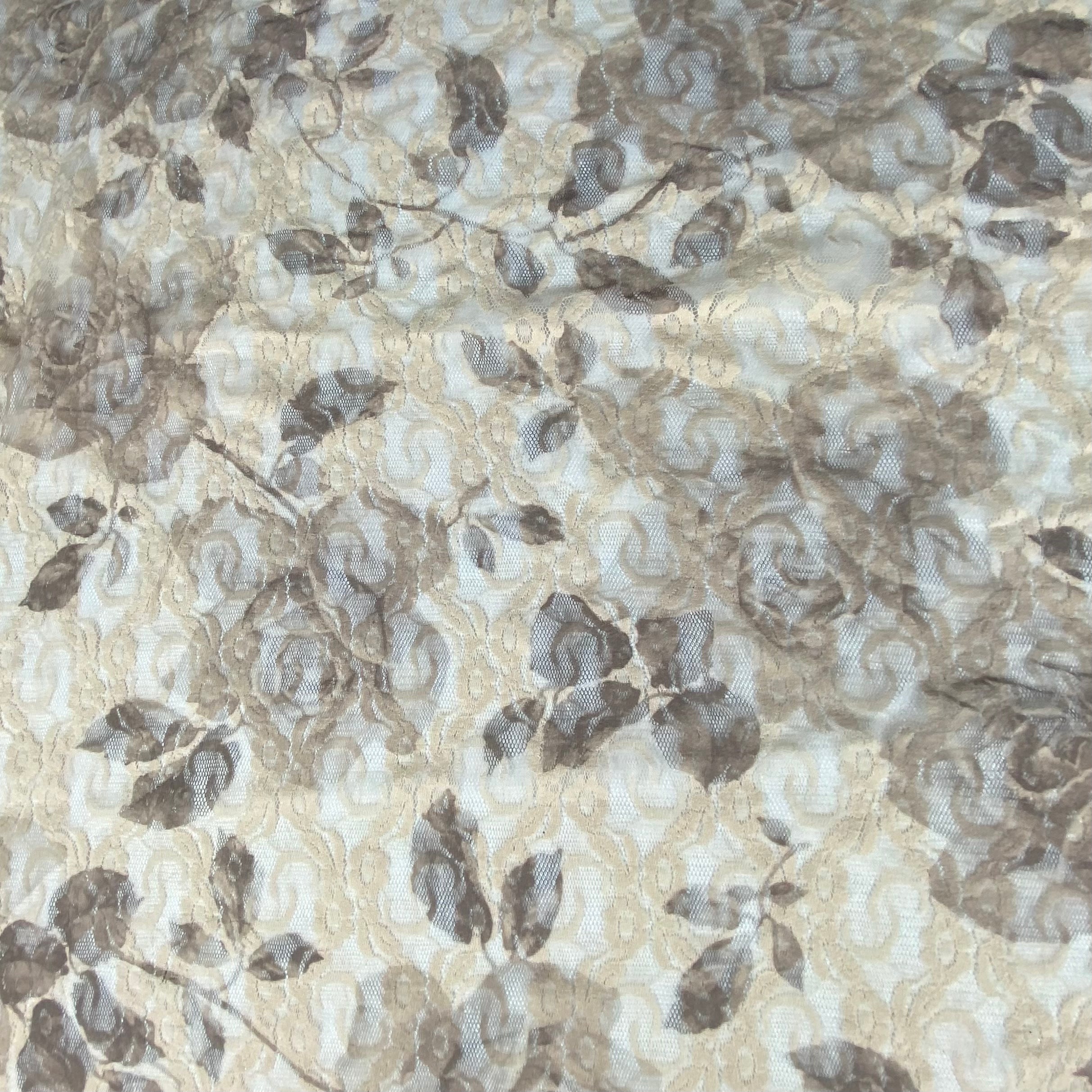 Floral Printed Stretch Lace - Beige