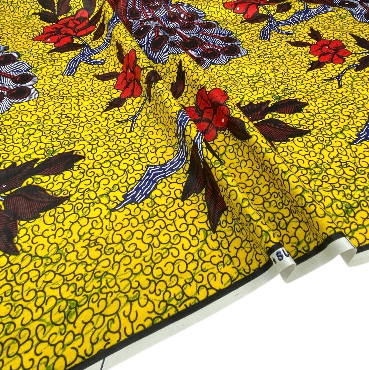Super Wax African Printed Cotton - Peacock - Yellow