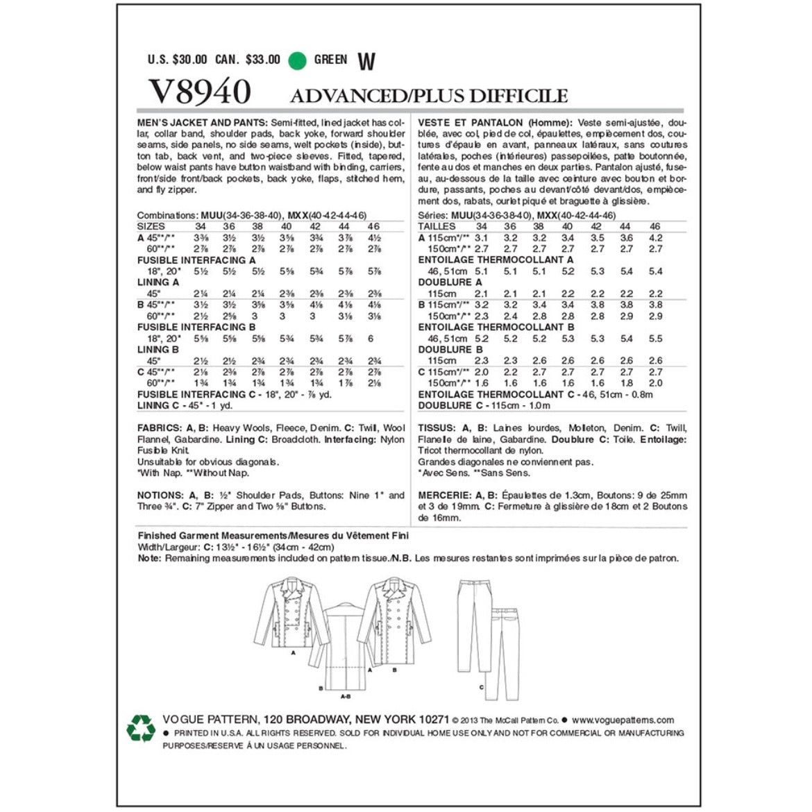 Vogue V8940 Casual Jacket Sewing Pattern