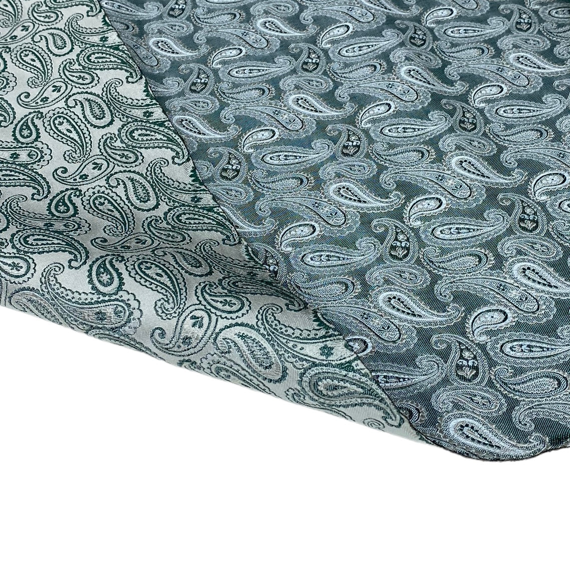 Paisley Silk/Polyester Jacquard - Green / Beige / White  - Remnant