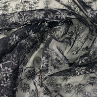 Floral Embroidered Mesh - Black/Silver