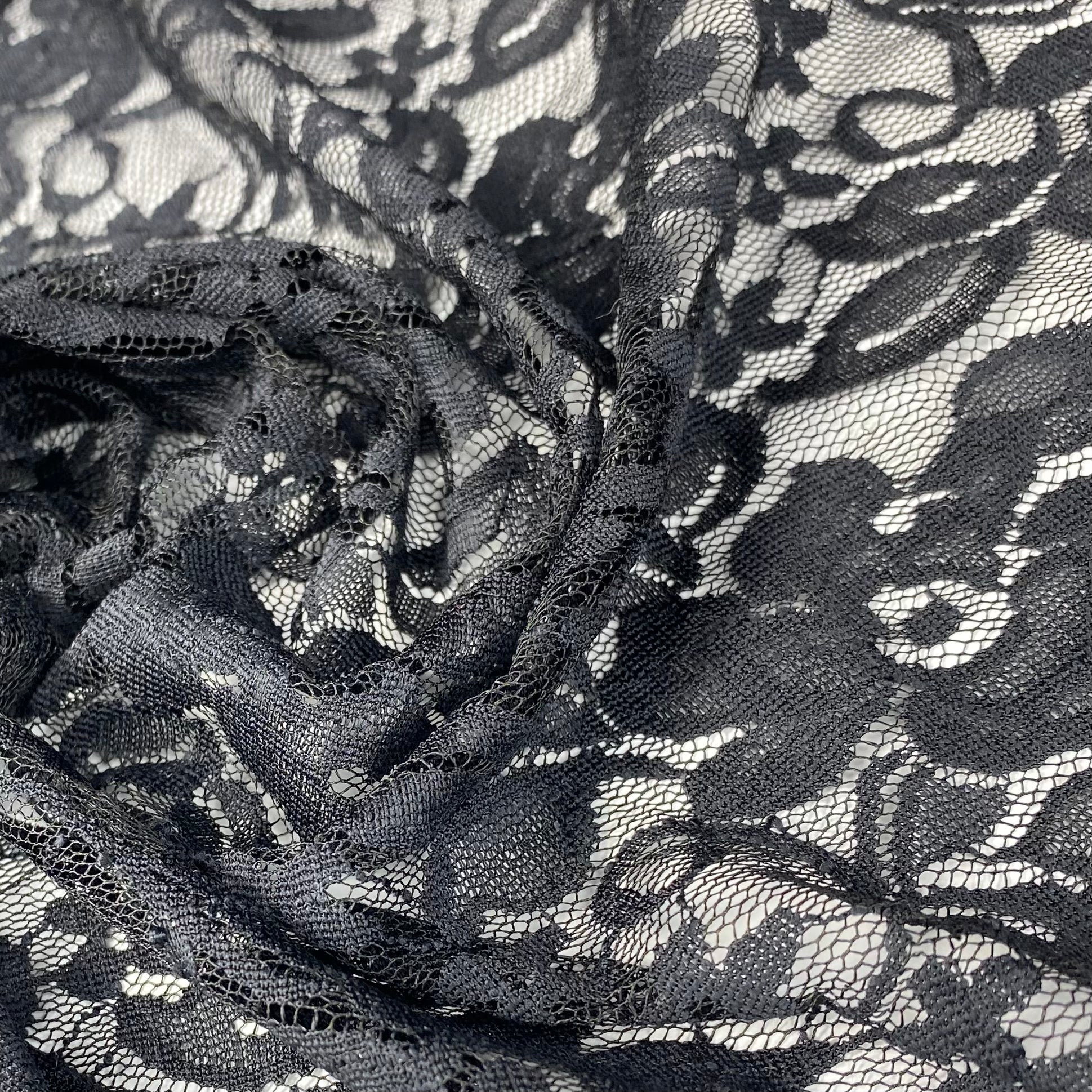 Stretch Floral Lace - 60” - Black