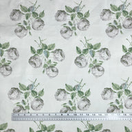Printed Floral Cotton Canvas Remnant - Ivory/Green/Grey/Blue