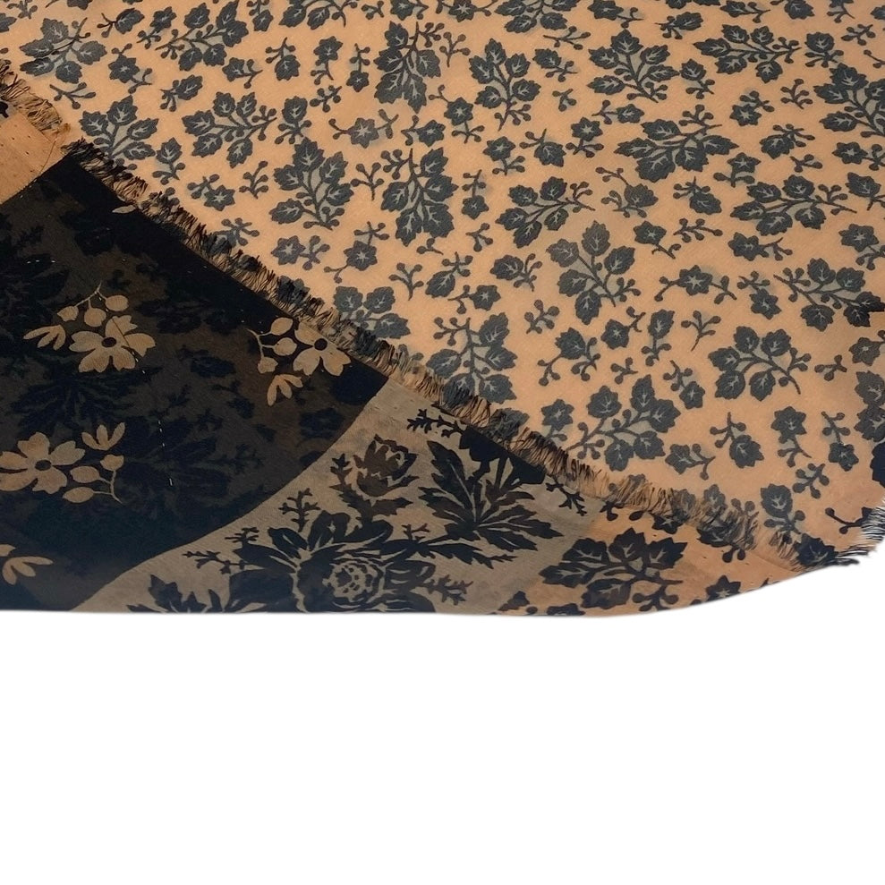 Floral Striped Printed Polyester Chiffon - Rust/Brown/Black
