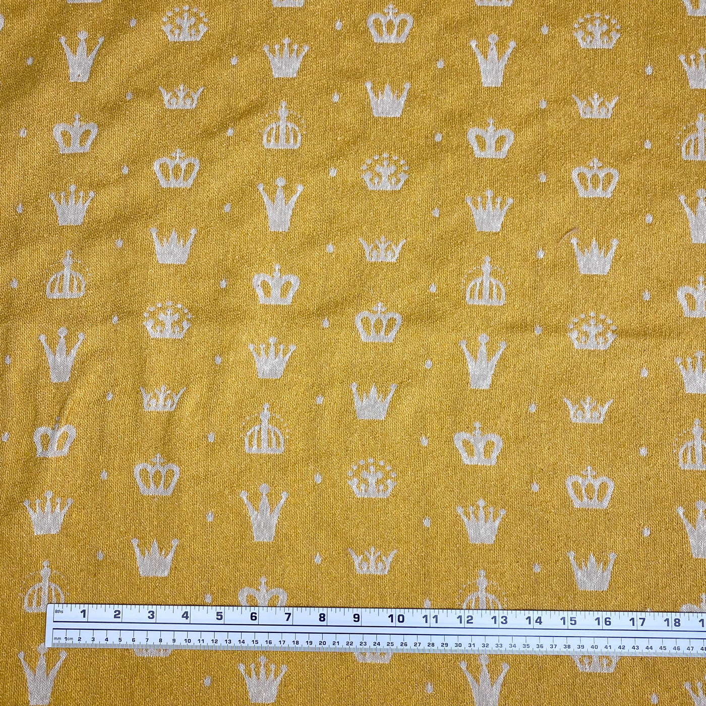 Patterned Crown Upholstery Remnant - Mustard/Beige/White