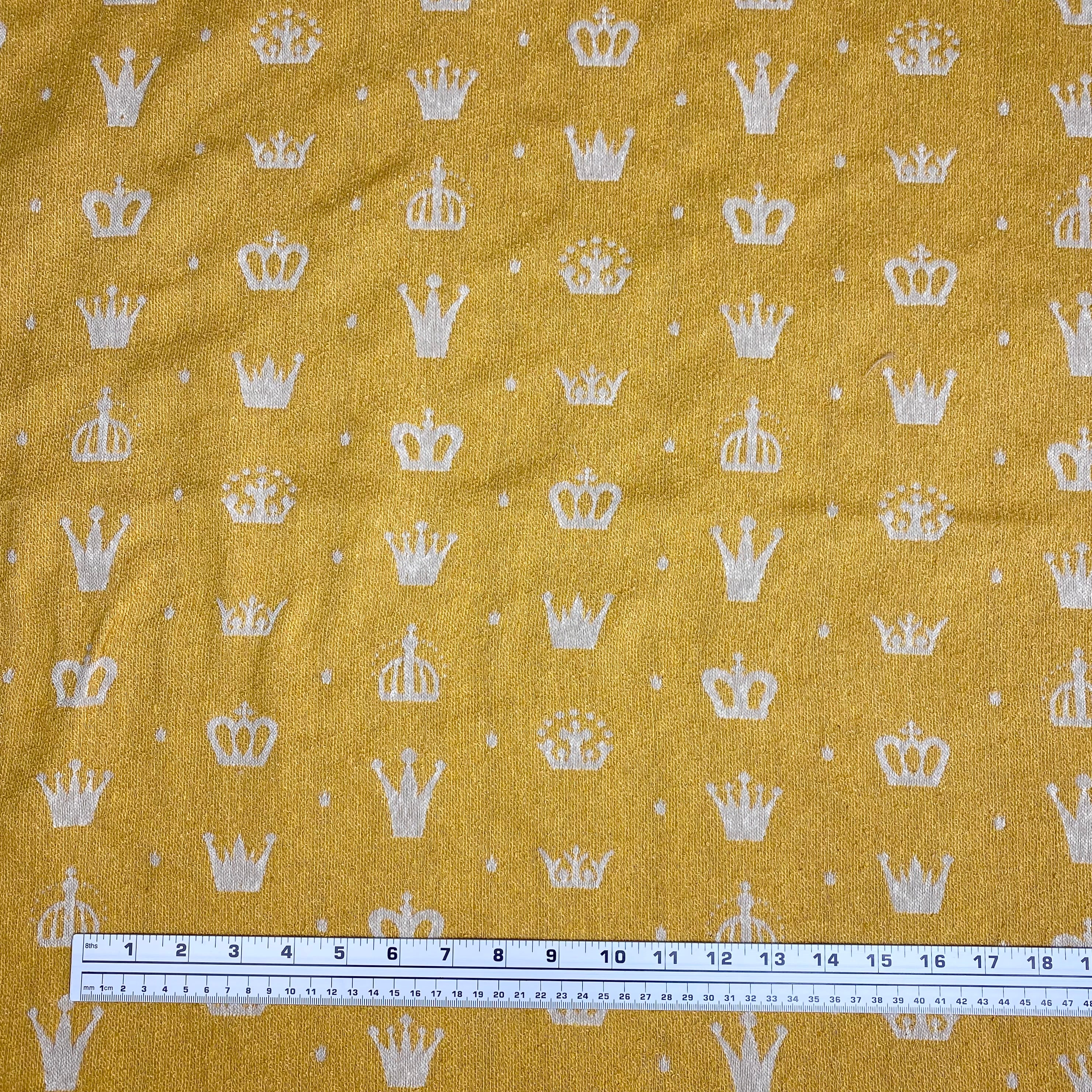 Patterned Crown Upholstery Remnant - Mustard/Beige/White