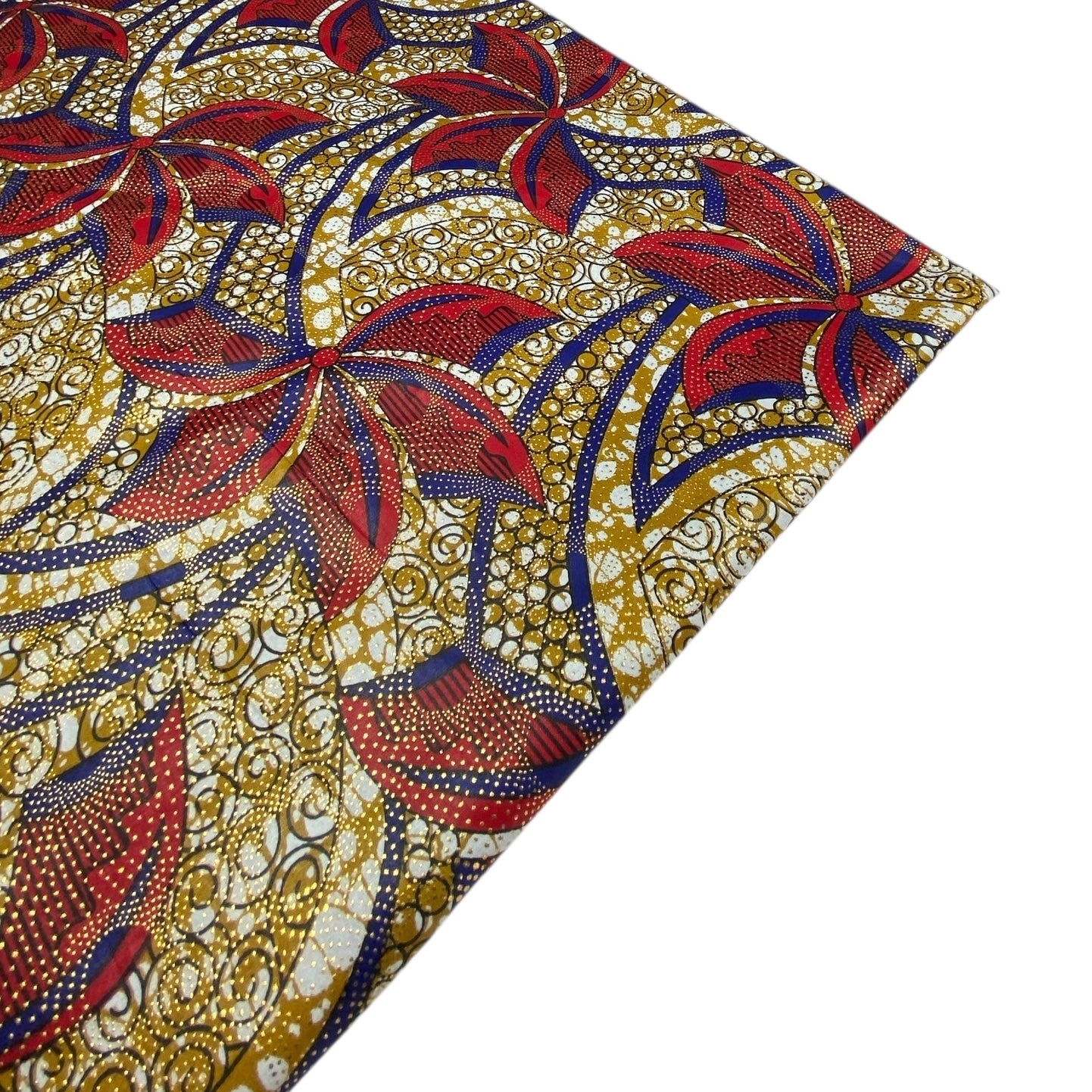 Metallic Super Wax African Printed Cotton - Red/Blue/Gold