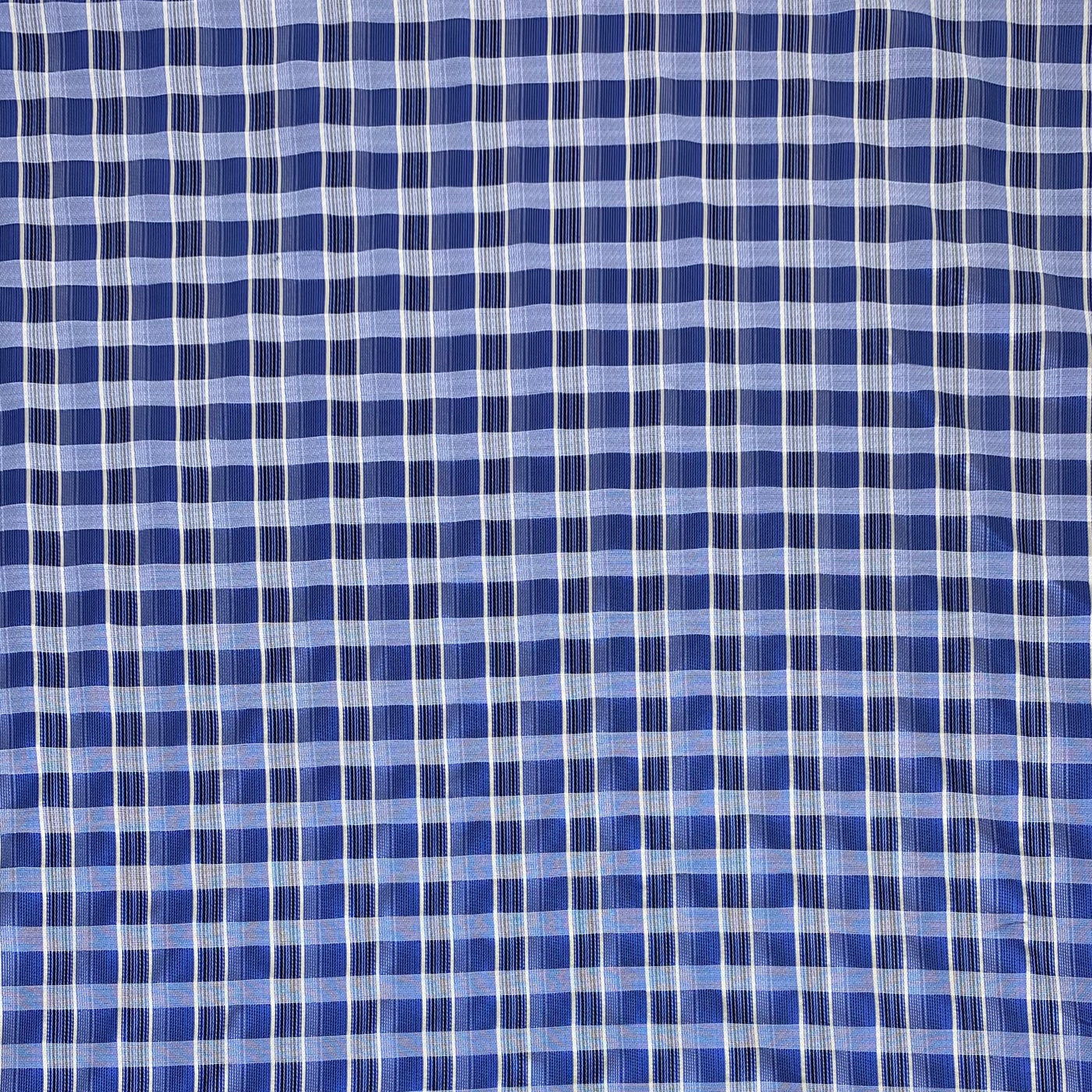 Plaid Silk/Polyester - Blue / White - Remnant