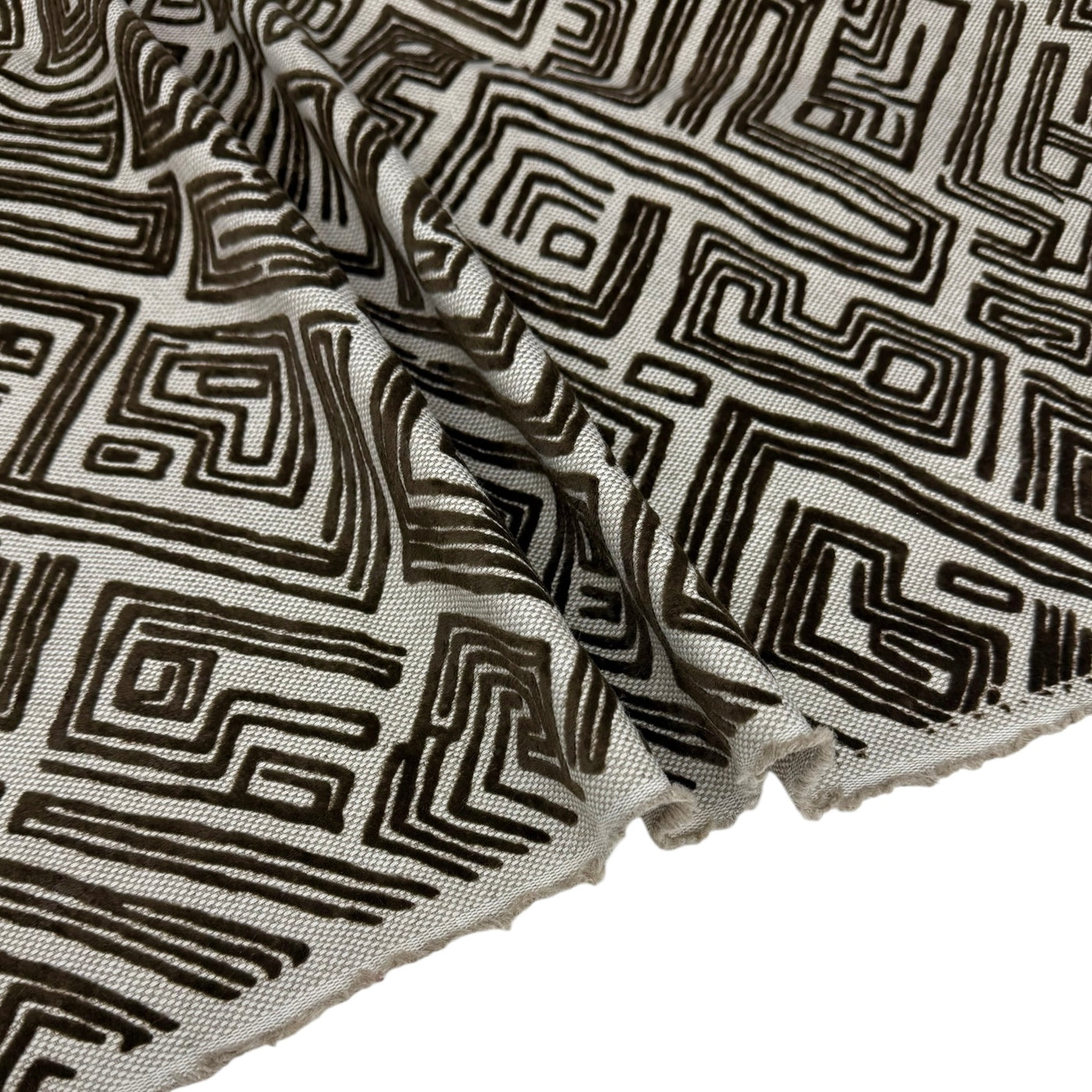 Patterned Flocked Linen Remnant - Beige/Brown