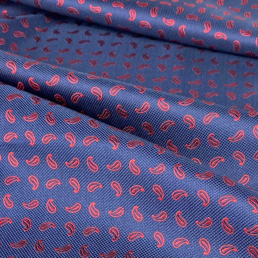 Paisley Silk Jacquard - Blue / Red - Remnant