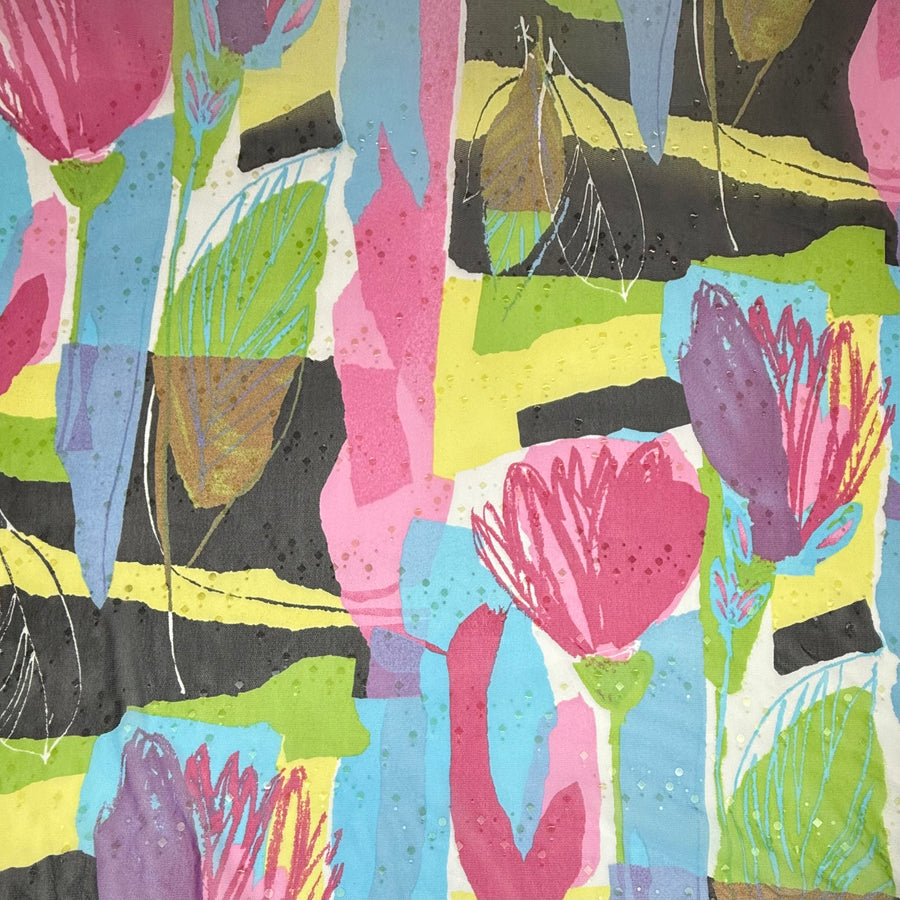Floral Printed Stretch Mesh - Blue/Pink/Green/Yellow