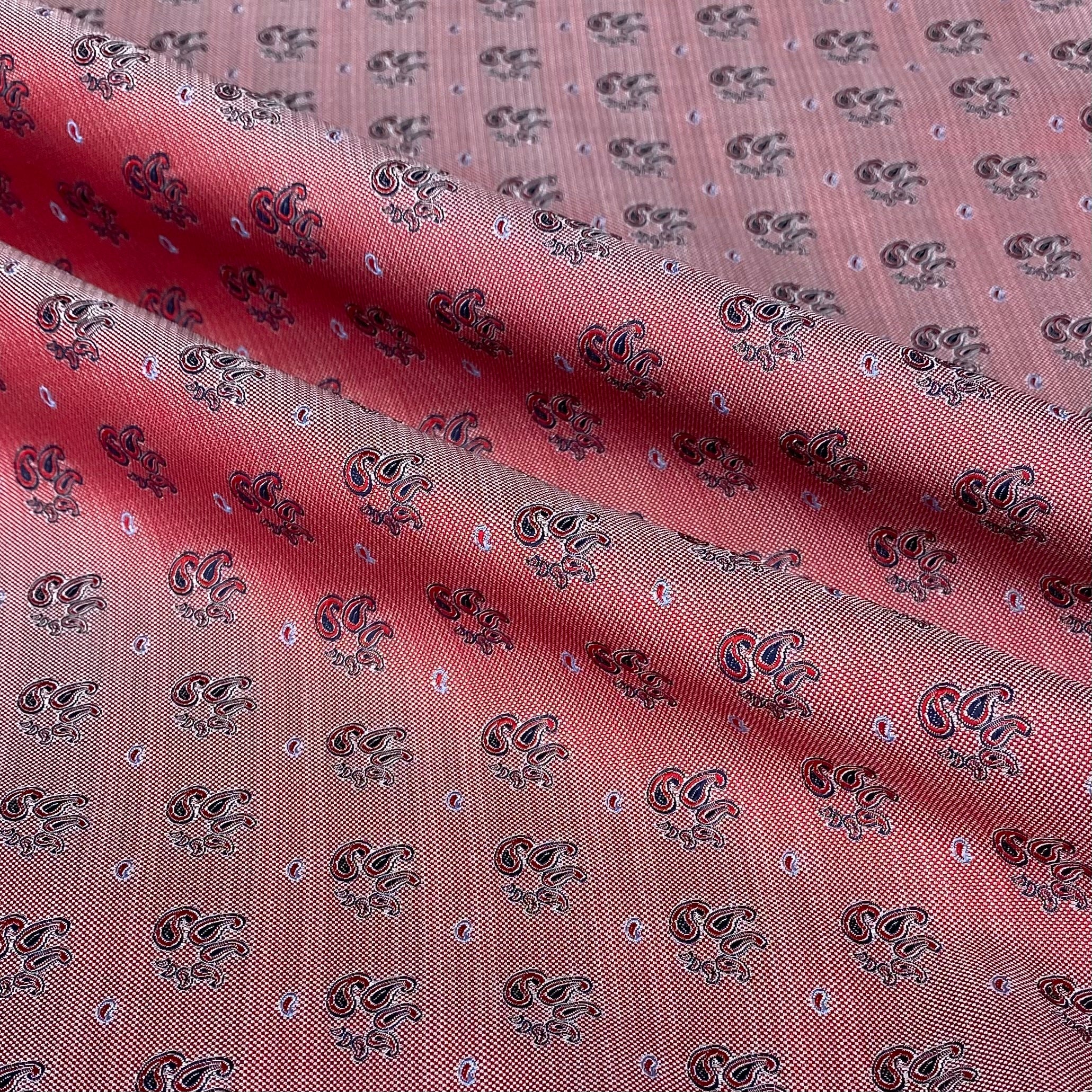 Silk Paisley Jacquard Remnant - Red/White/Navy/Light Blue