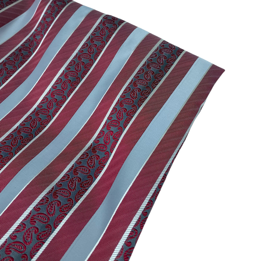 Striped Paisley Silk/Polyester Jacquard - Red / Grey / White - Remnant