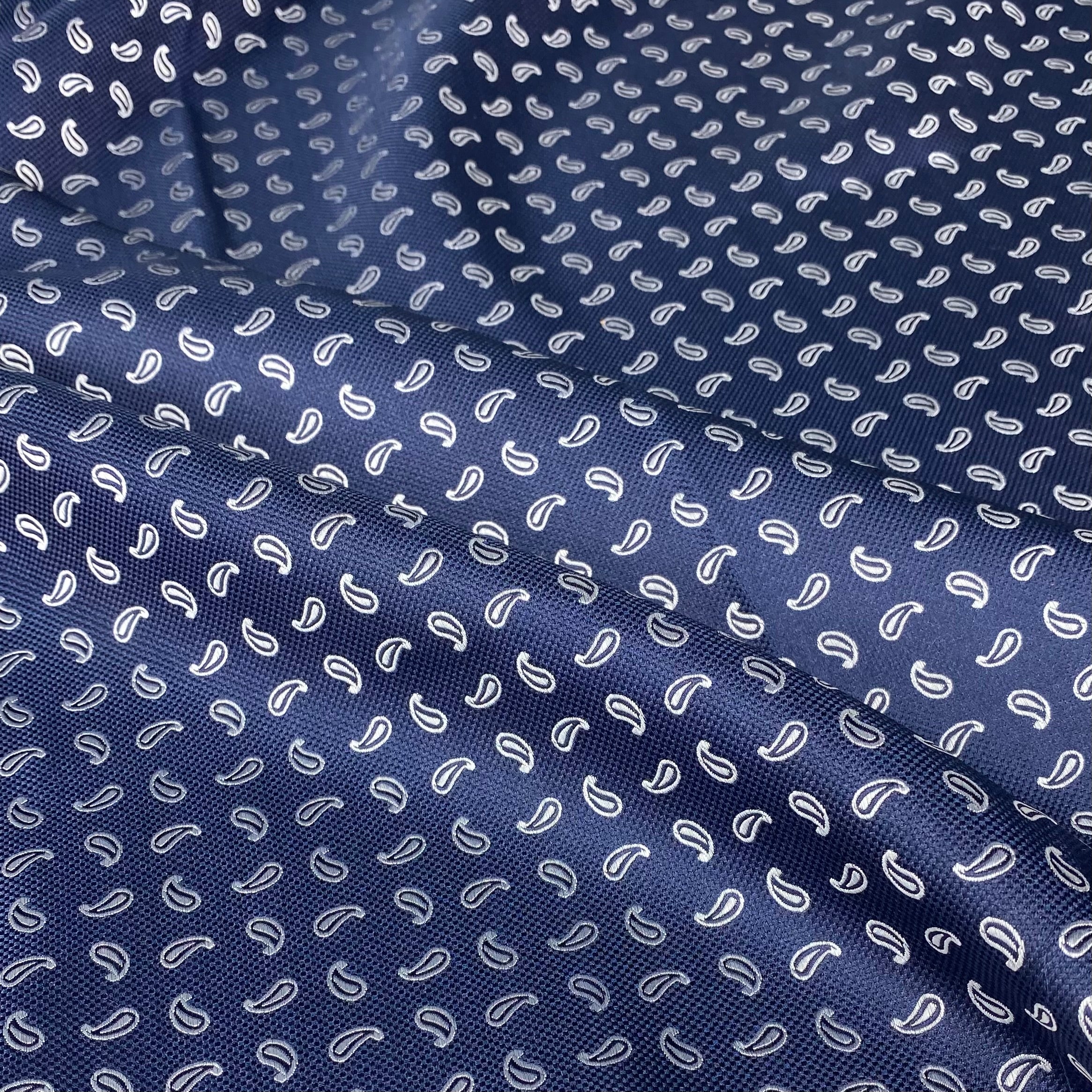 Paisley Silk/Polyester Jacquard - Navy / White - Remnant