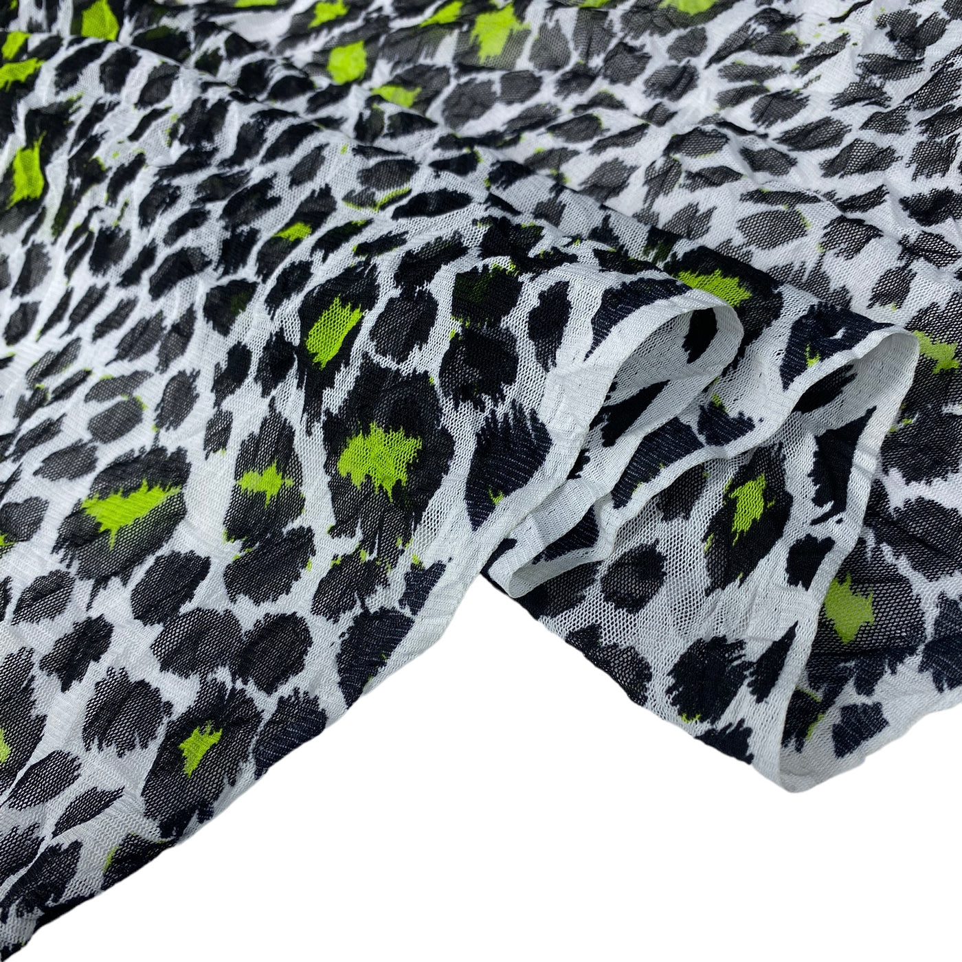 Printed Stretch Mesh - Cheetah - White/Black/Green
