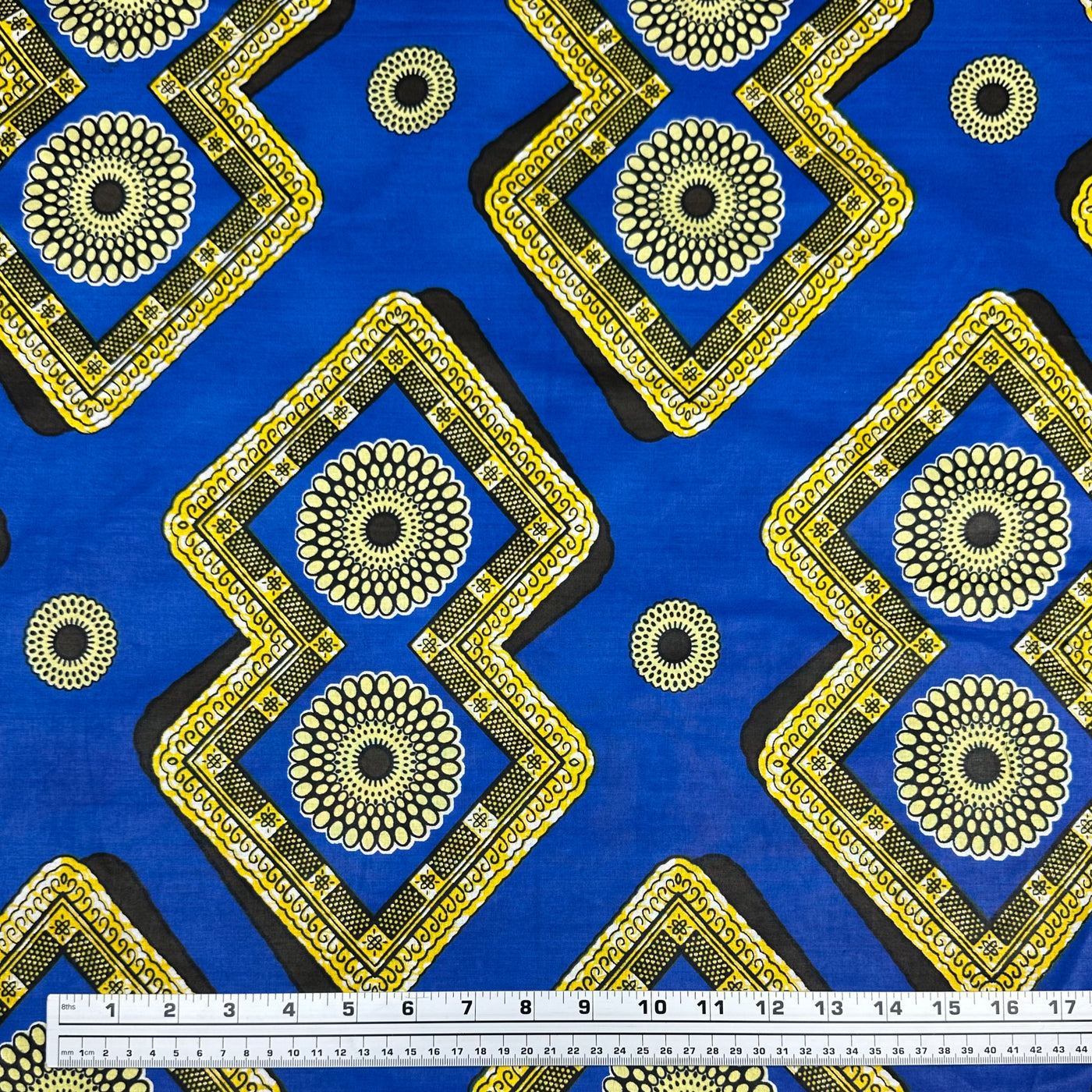 African Printed Cotton - Blue/Yellow