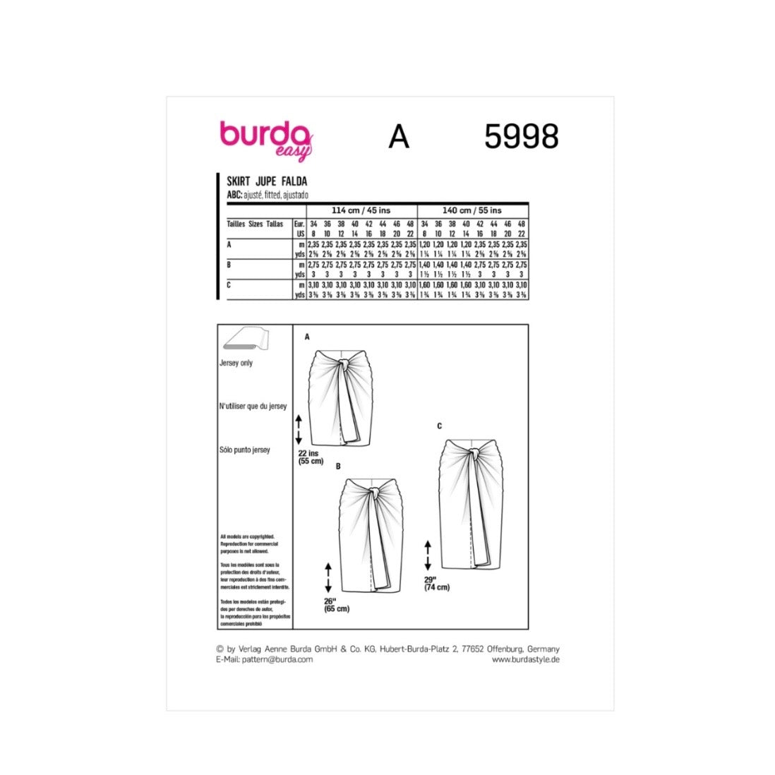 Burda Easy 5998 - Skirt Sewing Pattern