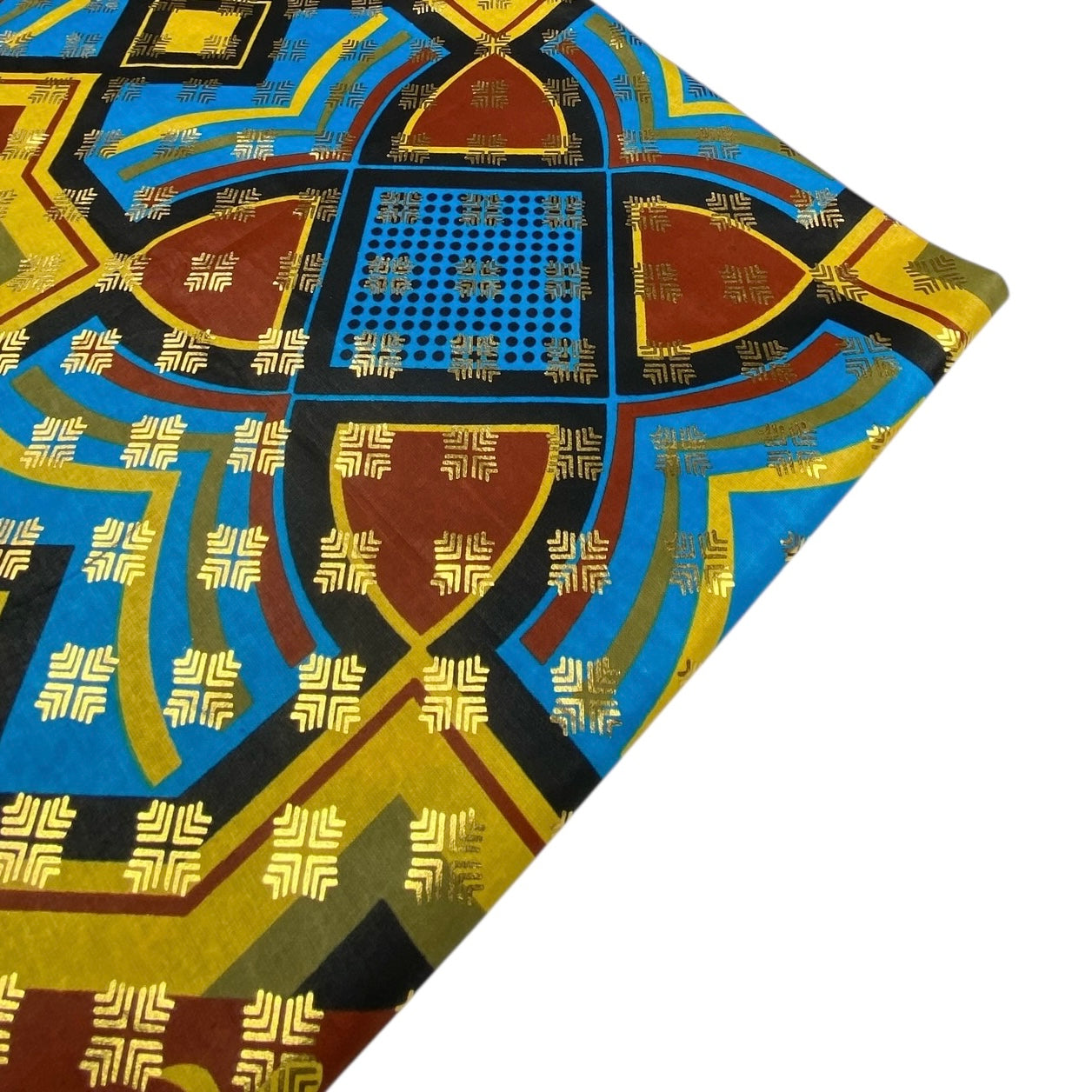 Metallic Super Wax African Printed Cotton - Blue/Yellow/Gold