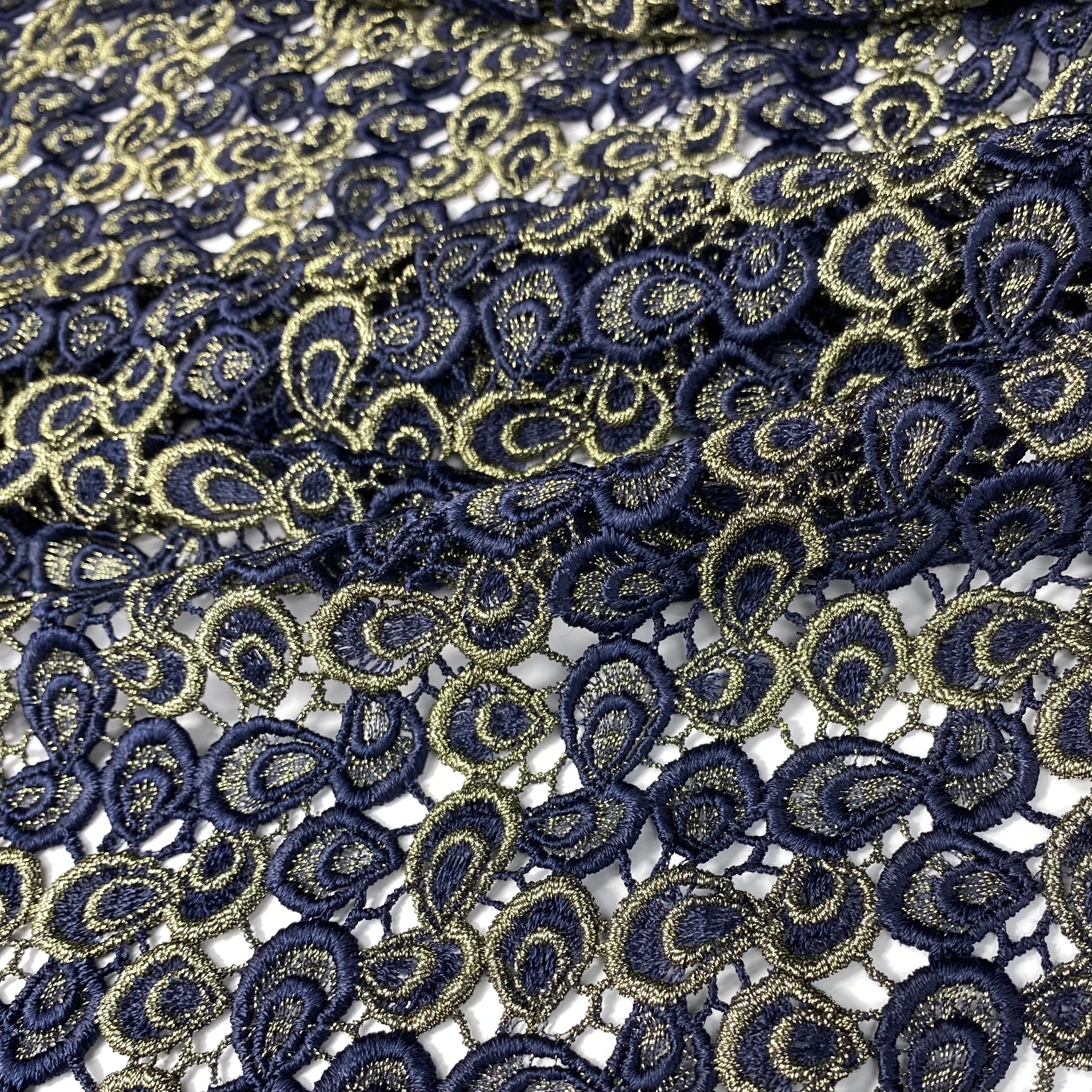 Guipure Lace - Remnant - Navy/Gold