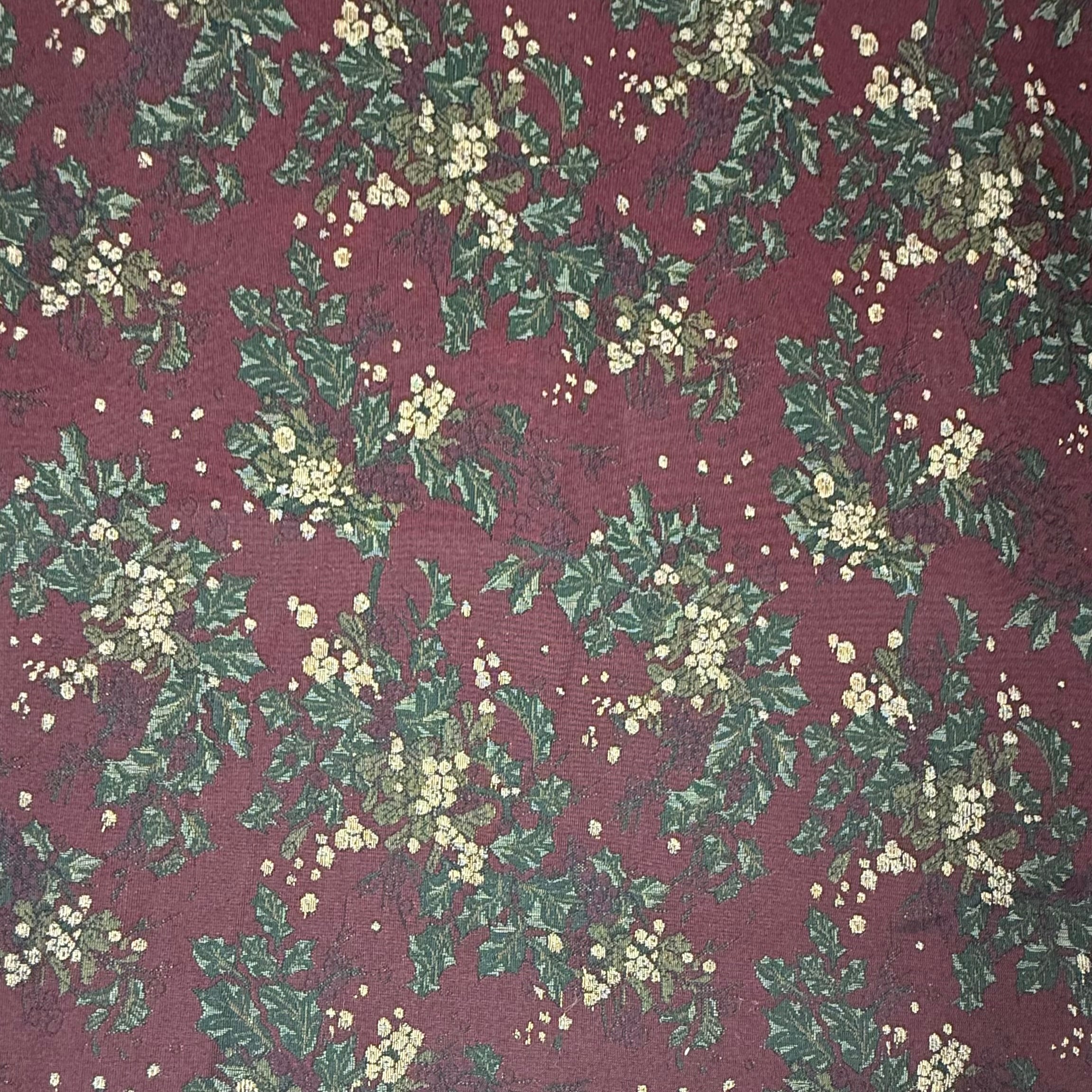 Floral Patterned Upholstery Remnant - Burgundy/Green/Gold