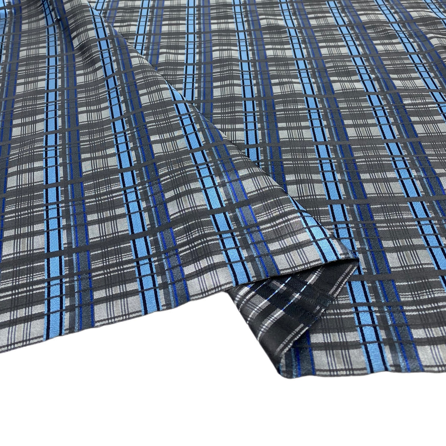 Plaid Silk/Polyester Jacquard - Black / Grey / Blue