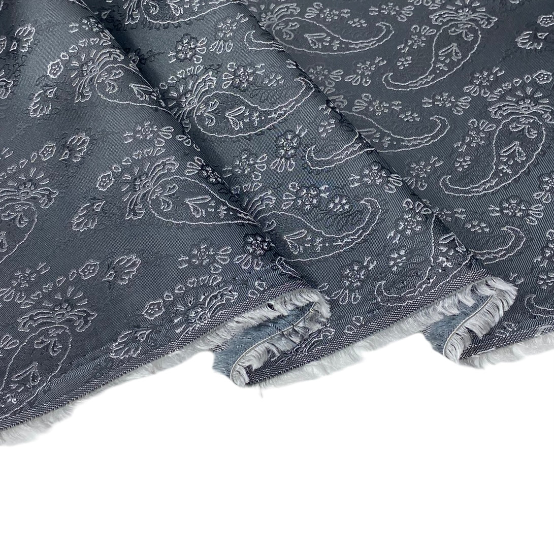 Paisley Silk/Polyester Jacquard - Grey / Black - Remnant