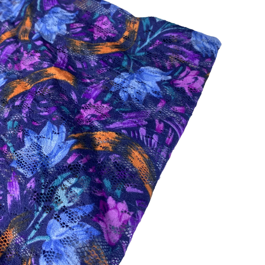 Floral Printed Stretch Lace - Blue/Purple/Orange
