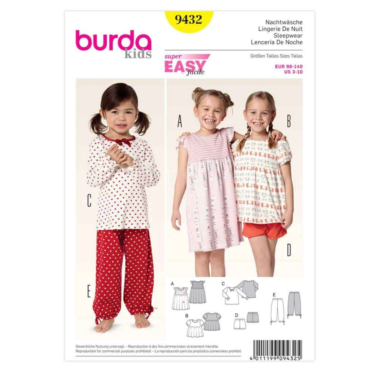 Burda Kids 9432 - Sleepwear Sewing Pattern