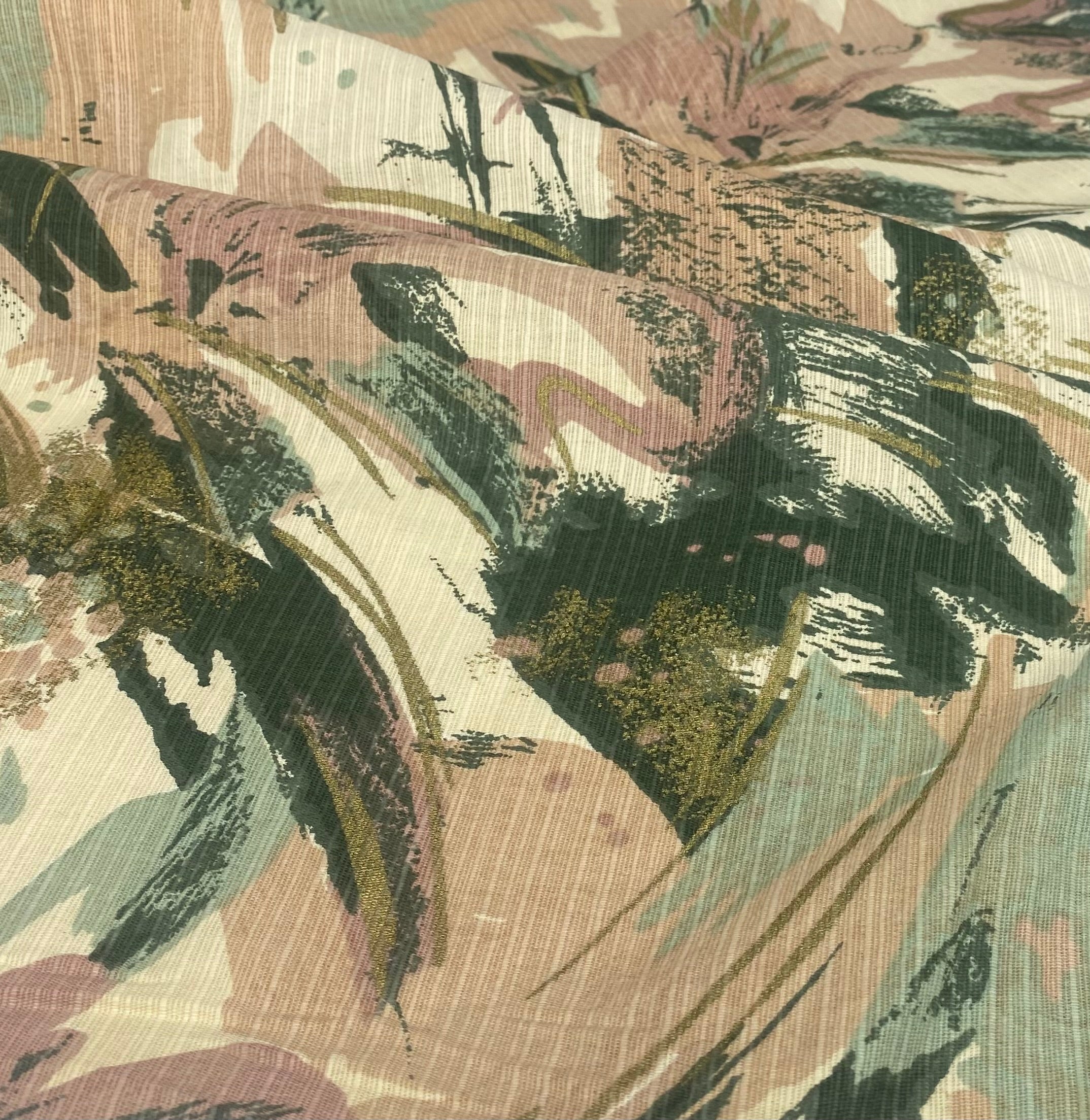 Patterned Upholstery Remnant  - Beige/Green/Pink