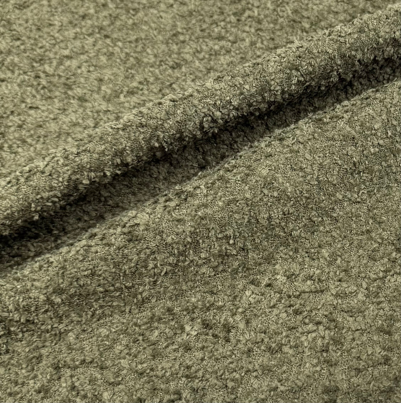 Boucle Interfaced Upholstery Remnant  - Olive