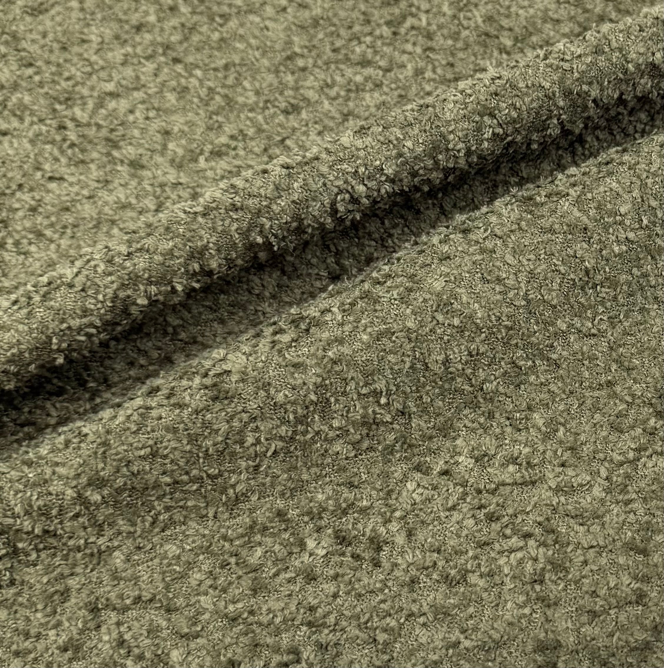 Boucle Interfaced Upholstery Remnant  - Olive