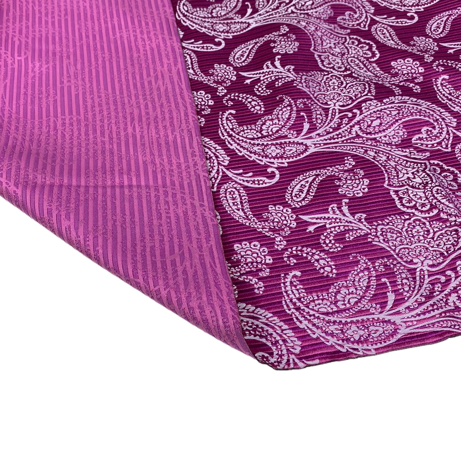 Striped Paisley Silk/Polyester Jacquard - Pink / Magenta / White - Remnant