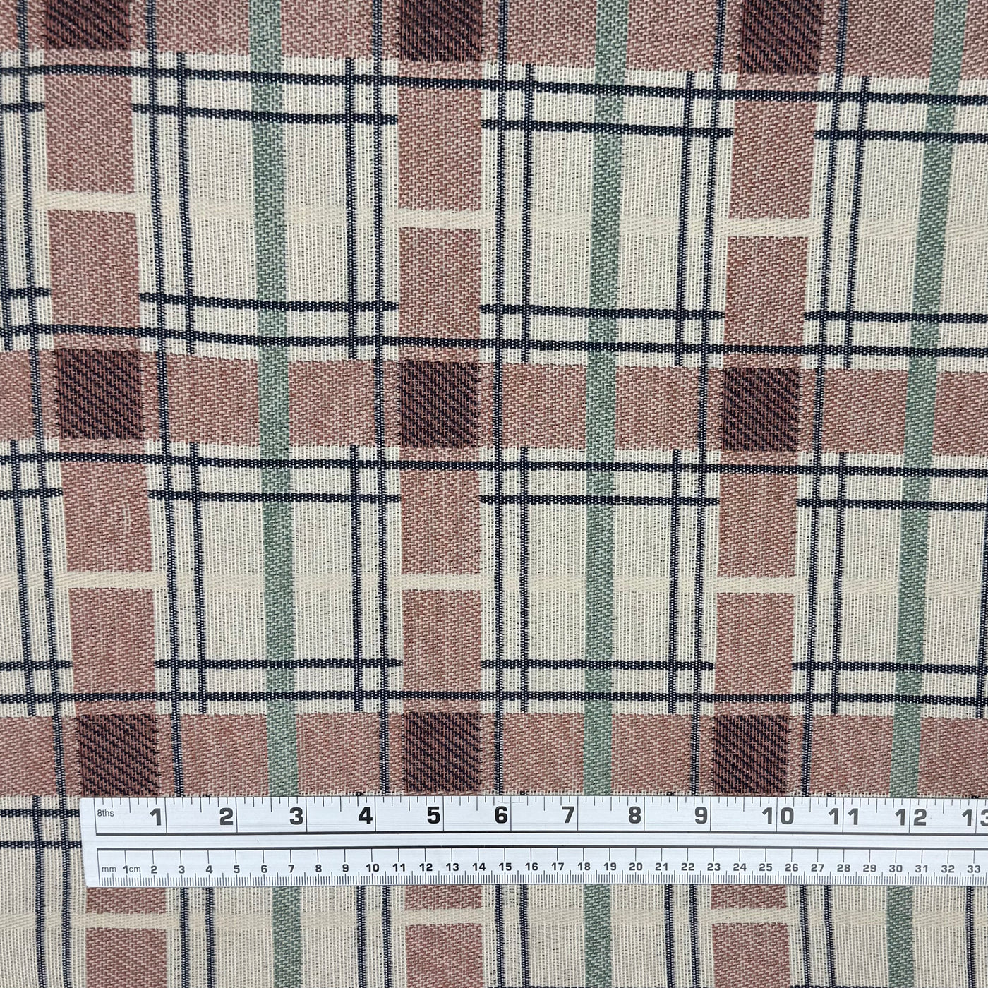 Plaid Cotton Blend Upholstery Remnant - Beige/Pink/Blue/Green