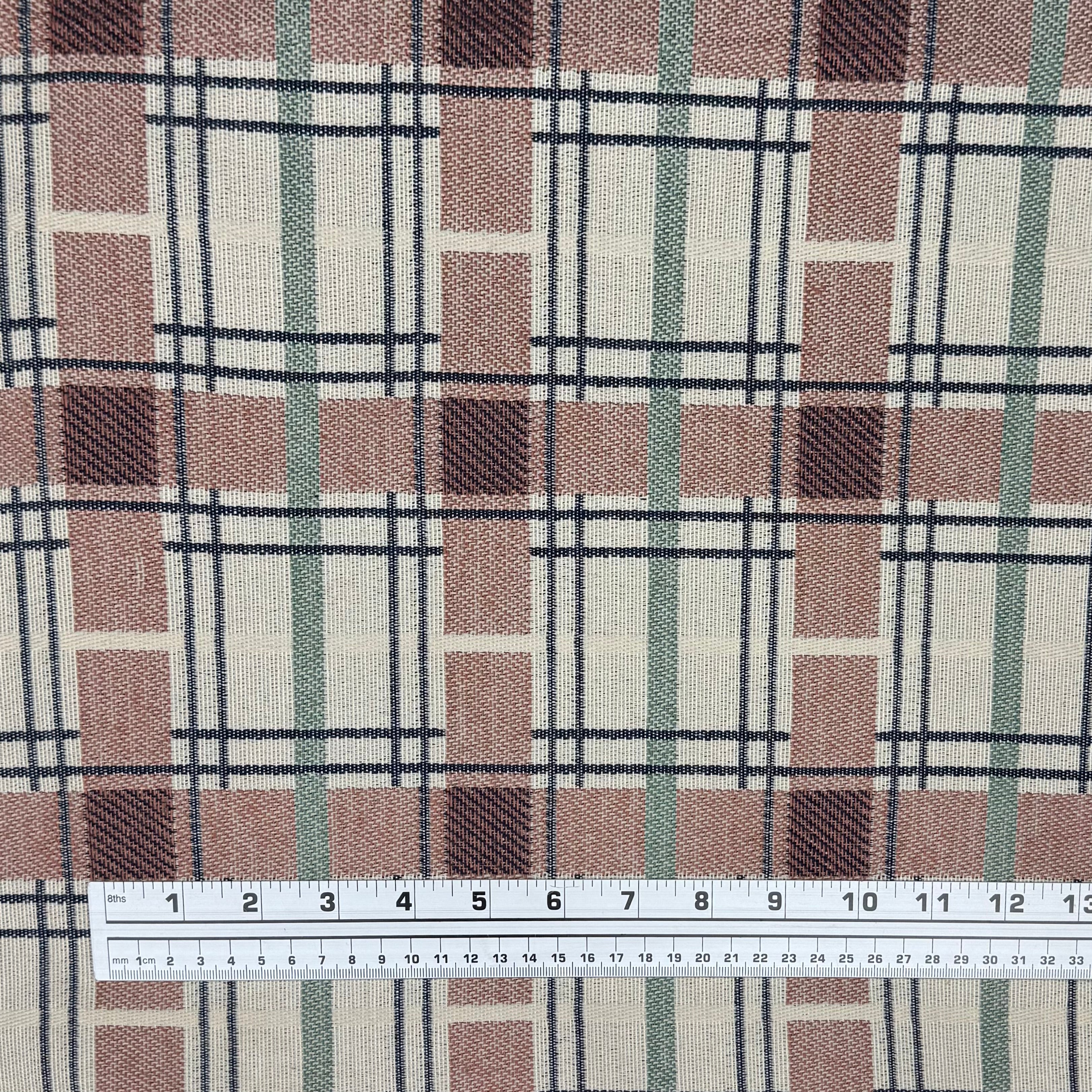 Plaid Cotton Blend Upholstery Remnant - Beige/Pink/Blue/Green