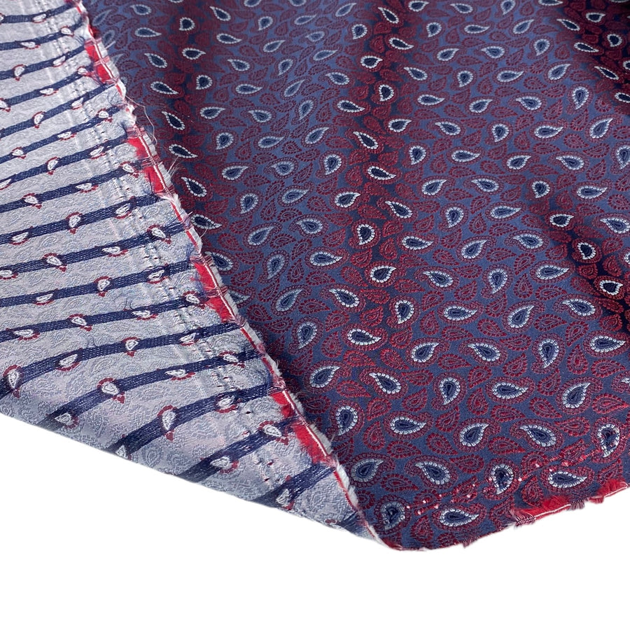 Paisley Silk/Polyester Jacquard - Navy / Red / White - Remnant