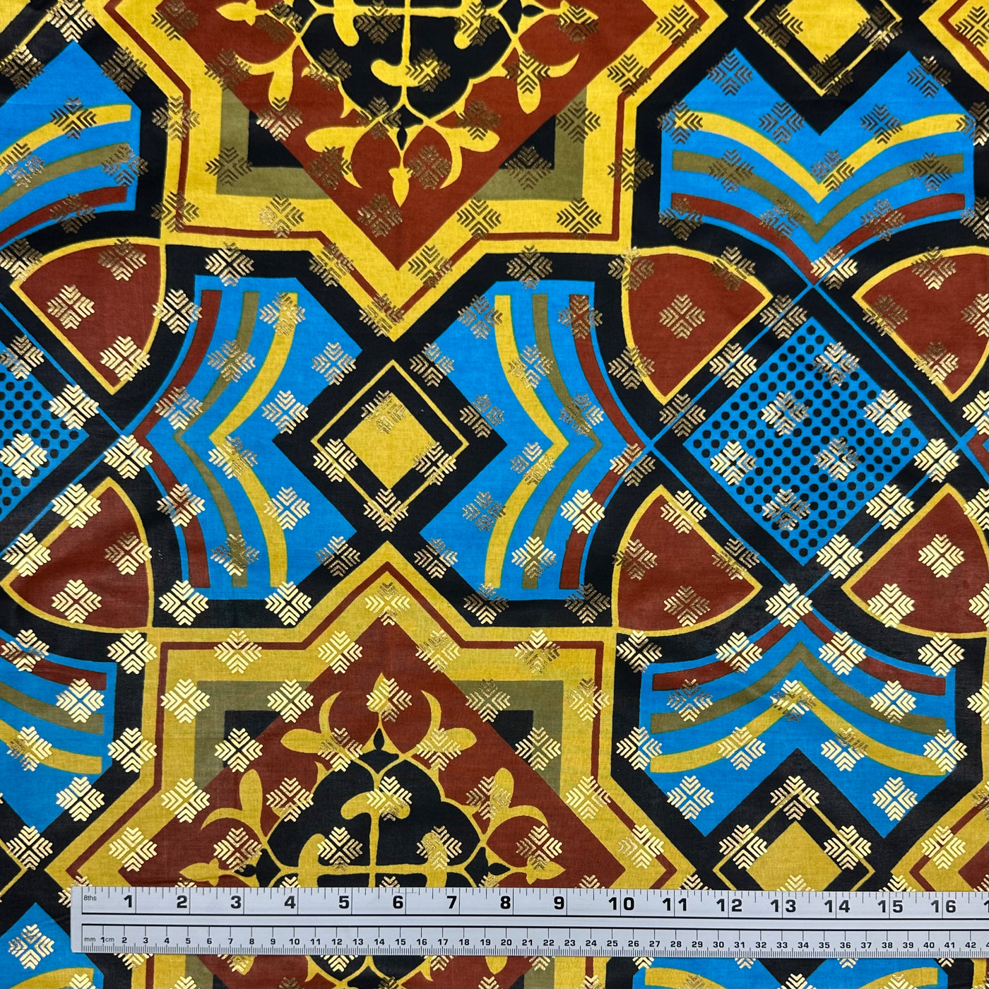 Metallic Super Wax African Printed Cotton - Blue/Yellow/Gold