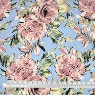 Floral Printed Polyester Tricot Interfaced Back - Blue/Pink/Black
