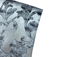 Printed Velvet Upholstery Designer Remnant  - Off White/Grey