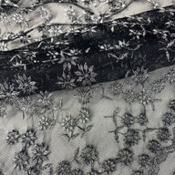 Floral Embroidered Mesh - Black/Silver