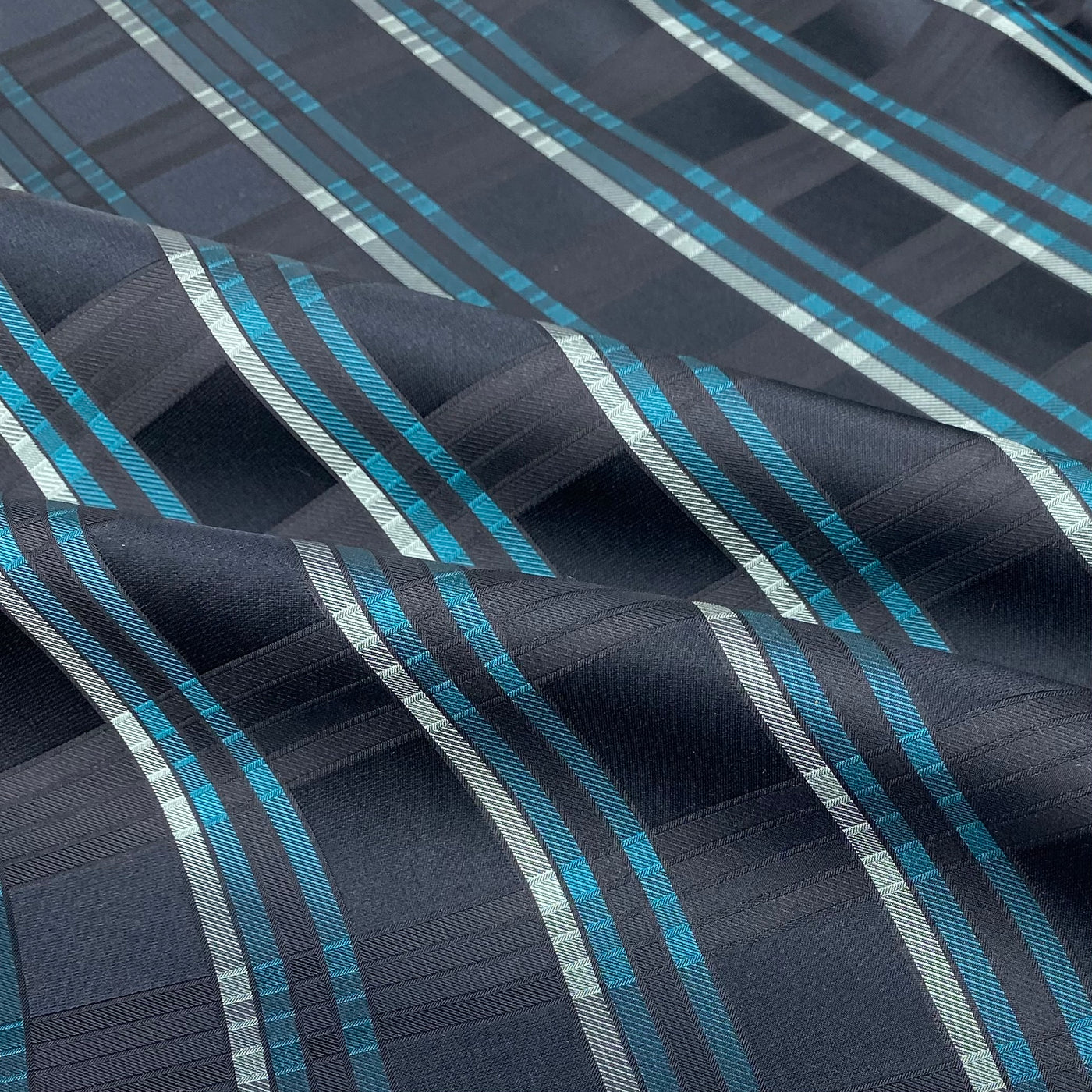 Plaid Silk/Polyester - Black / Blue