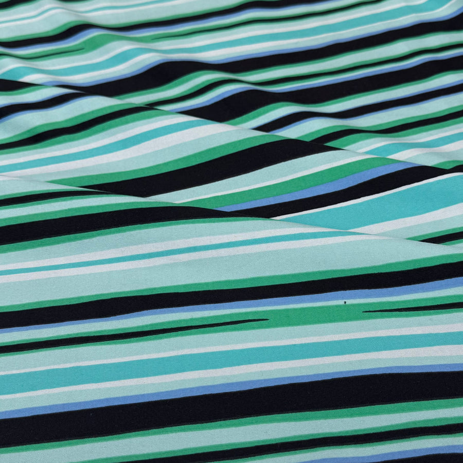 Variegated Striped Stretch Knit - Blue/Green/Black/White