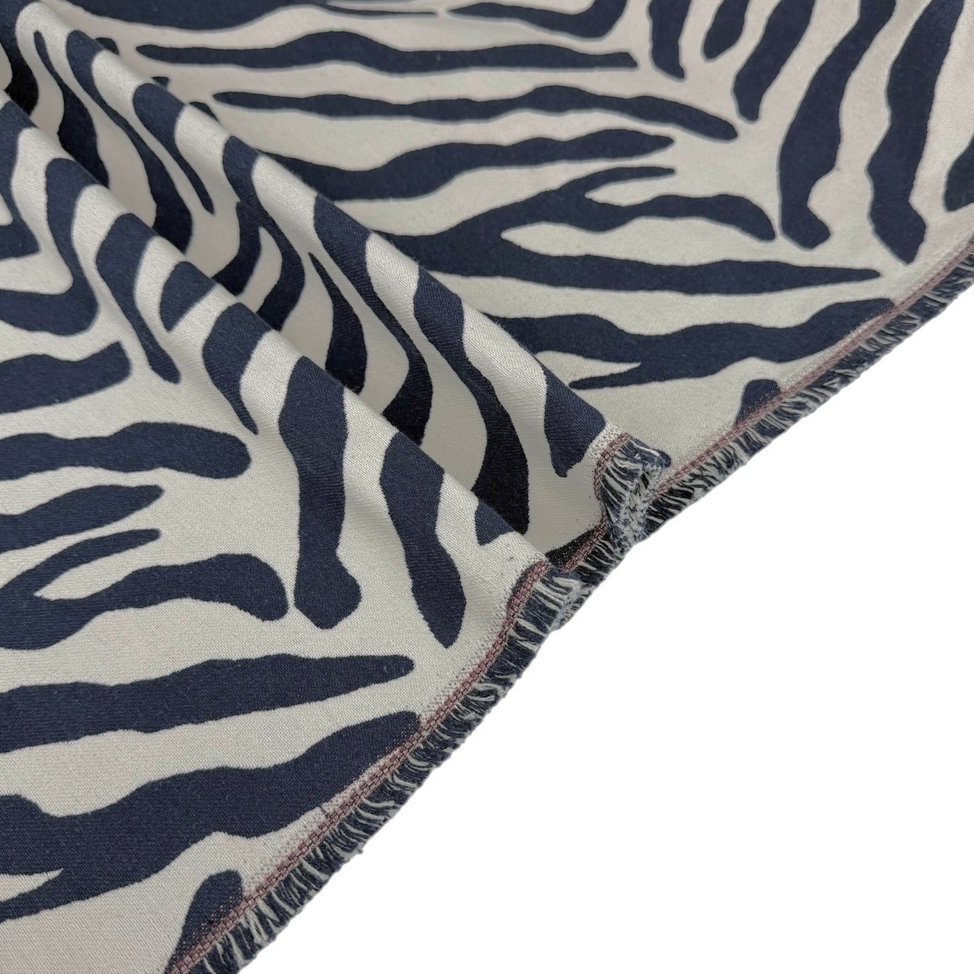 Double Face Zebra Patterned Cotton Blend Upholstery Remnant - Cream/Blue
