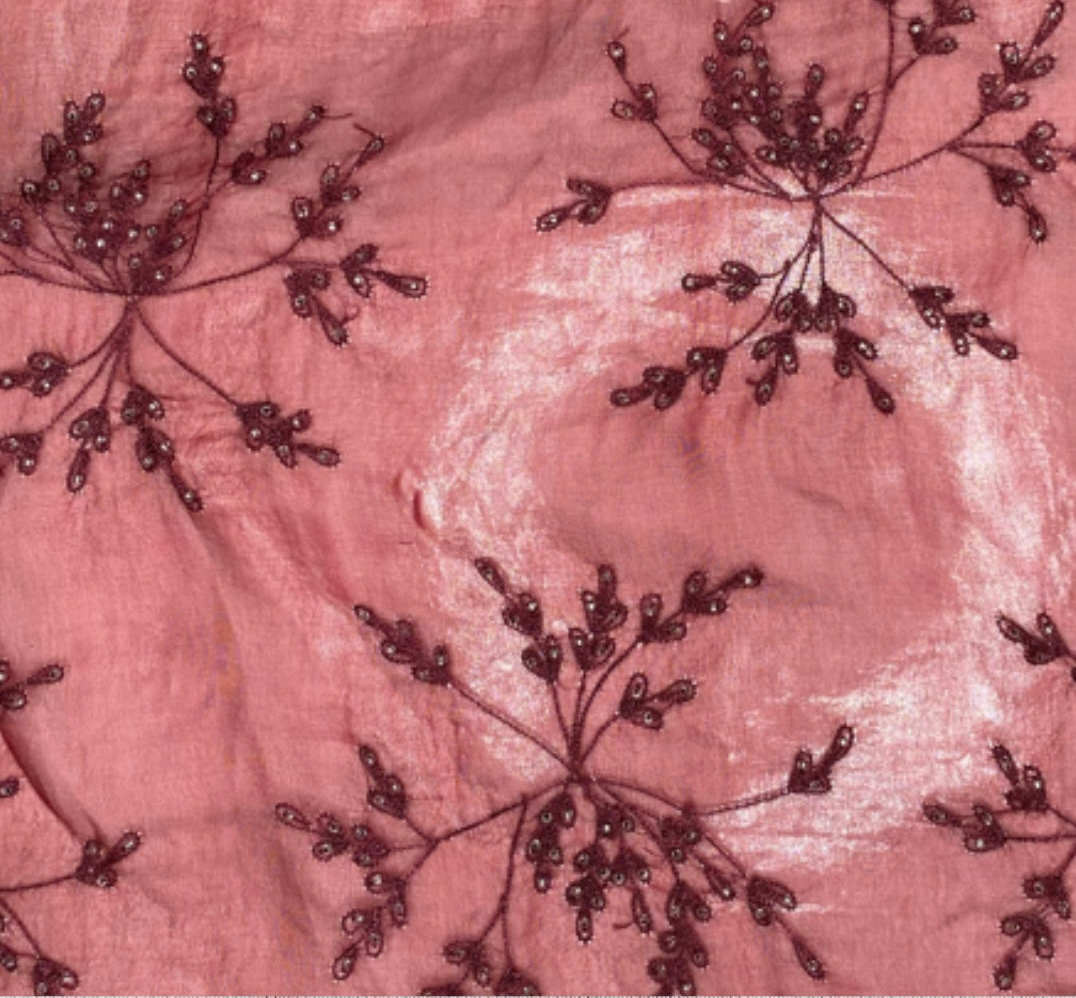 Embroidered Beaded Silk Organza - Burgundy