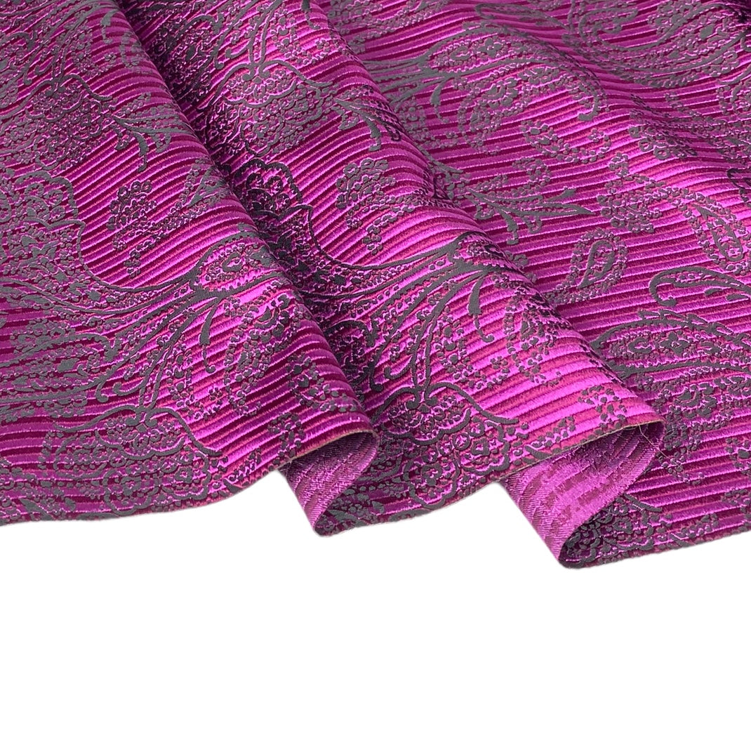 Striped Paisley Silk/Polyester Jacquard - Magenta / Black - Remnant